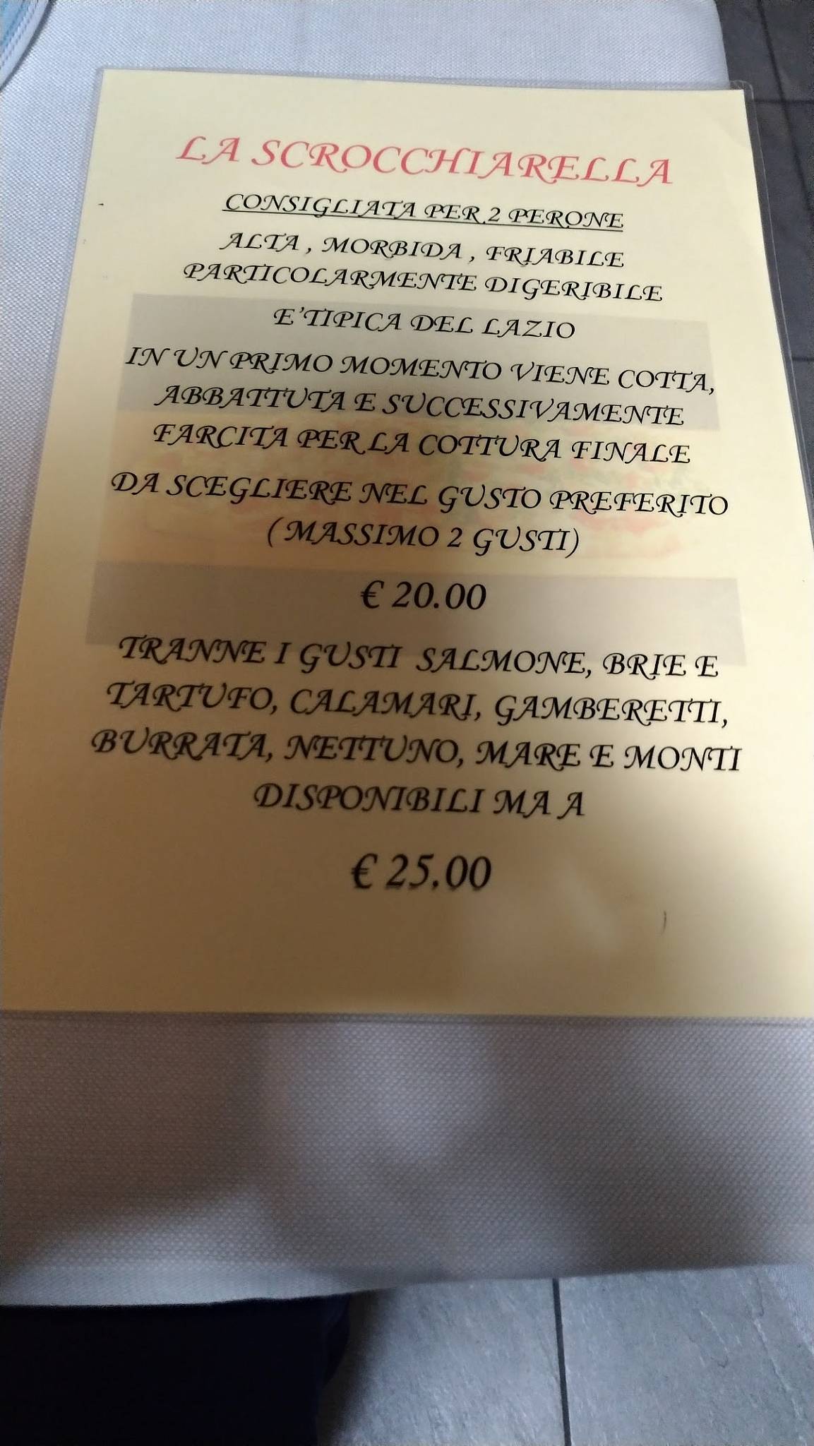 Ristorante Pizzeria Miramonte меню