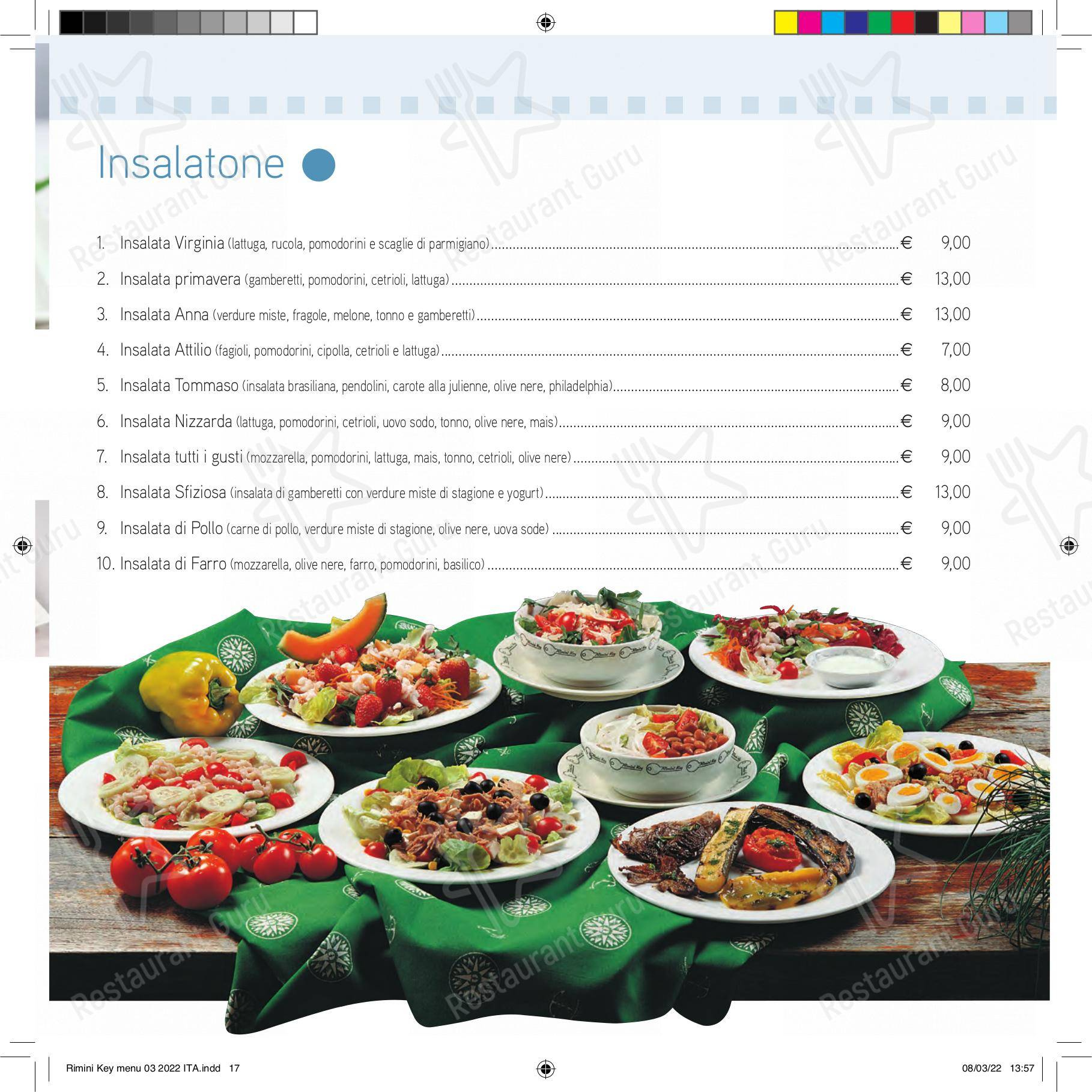 Меню ресторана Ristorante Pizzeria Rimini Key