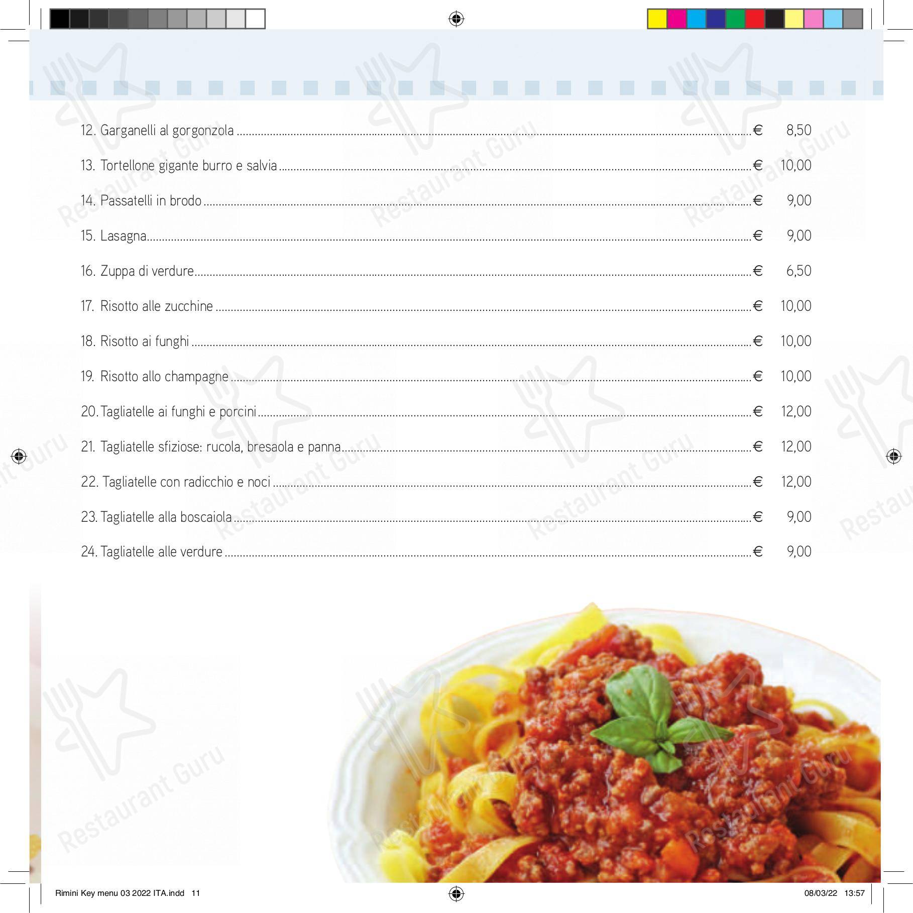 Меню ресторана Ristorante Pizzeria Rimini Key в Римини