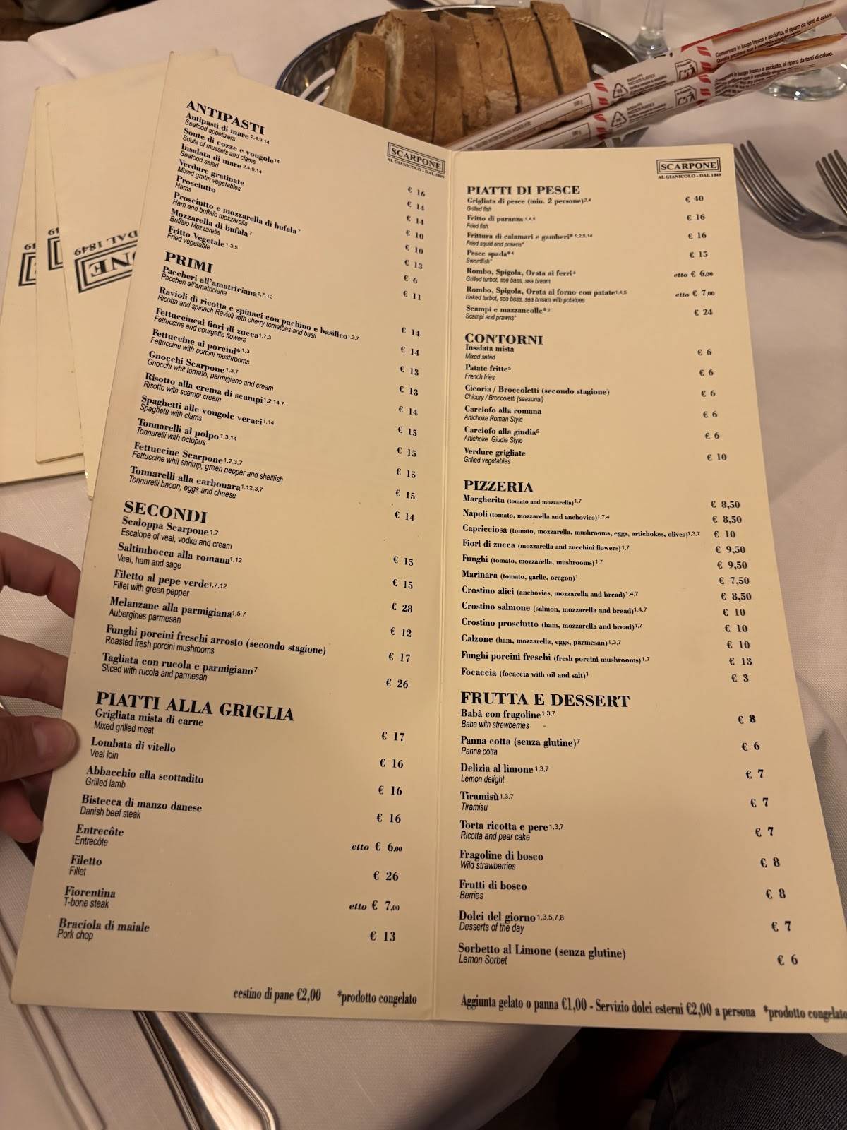 Ristorante Scarpone меню