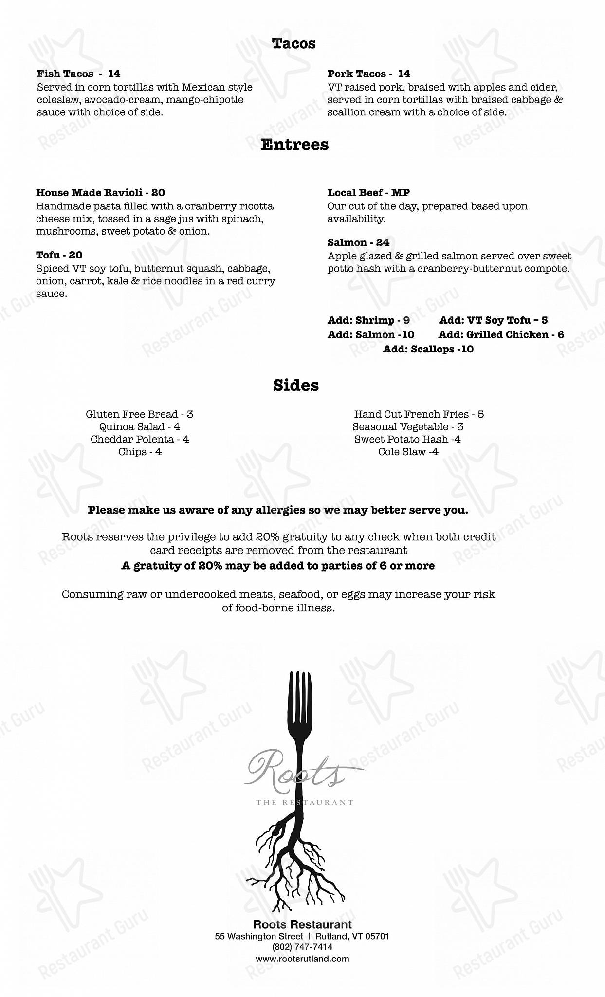 Меню паба и бара Roots the Restaurant - Boronia Catering Menu Pack
