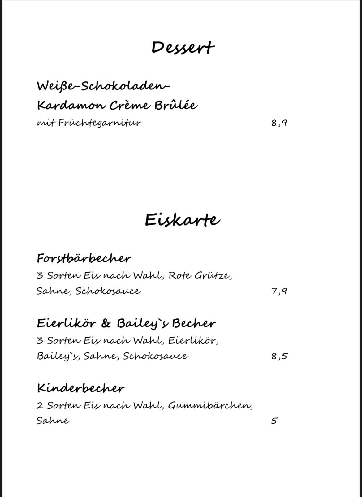 Gaststätte Forsthaus Markgrafenheide меню