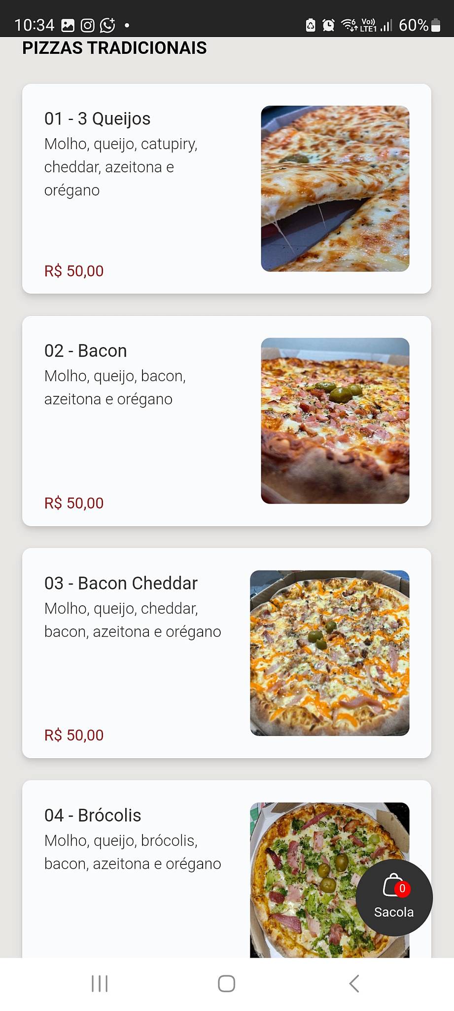 Rota pizzaria меню