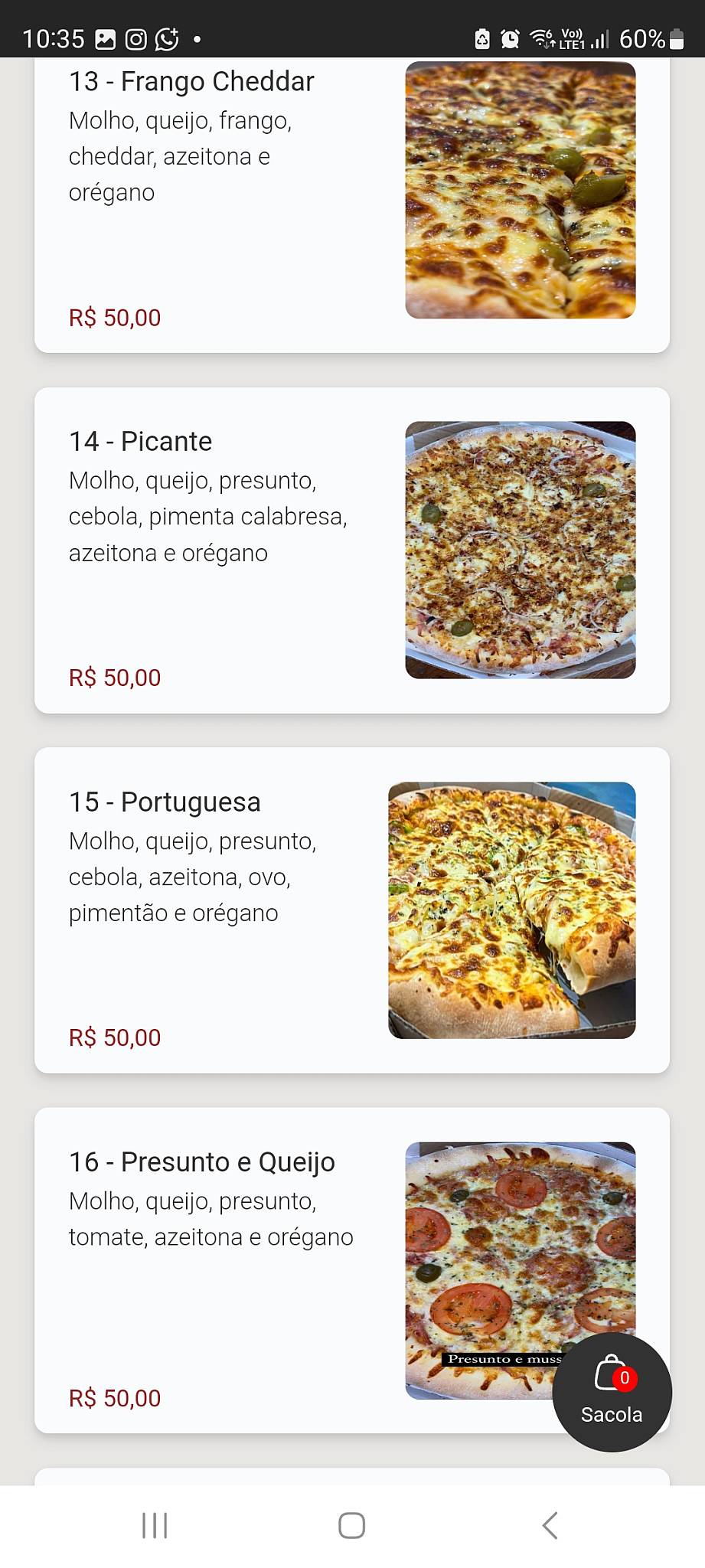Rota pizzaria меню