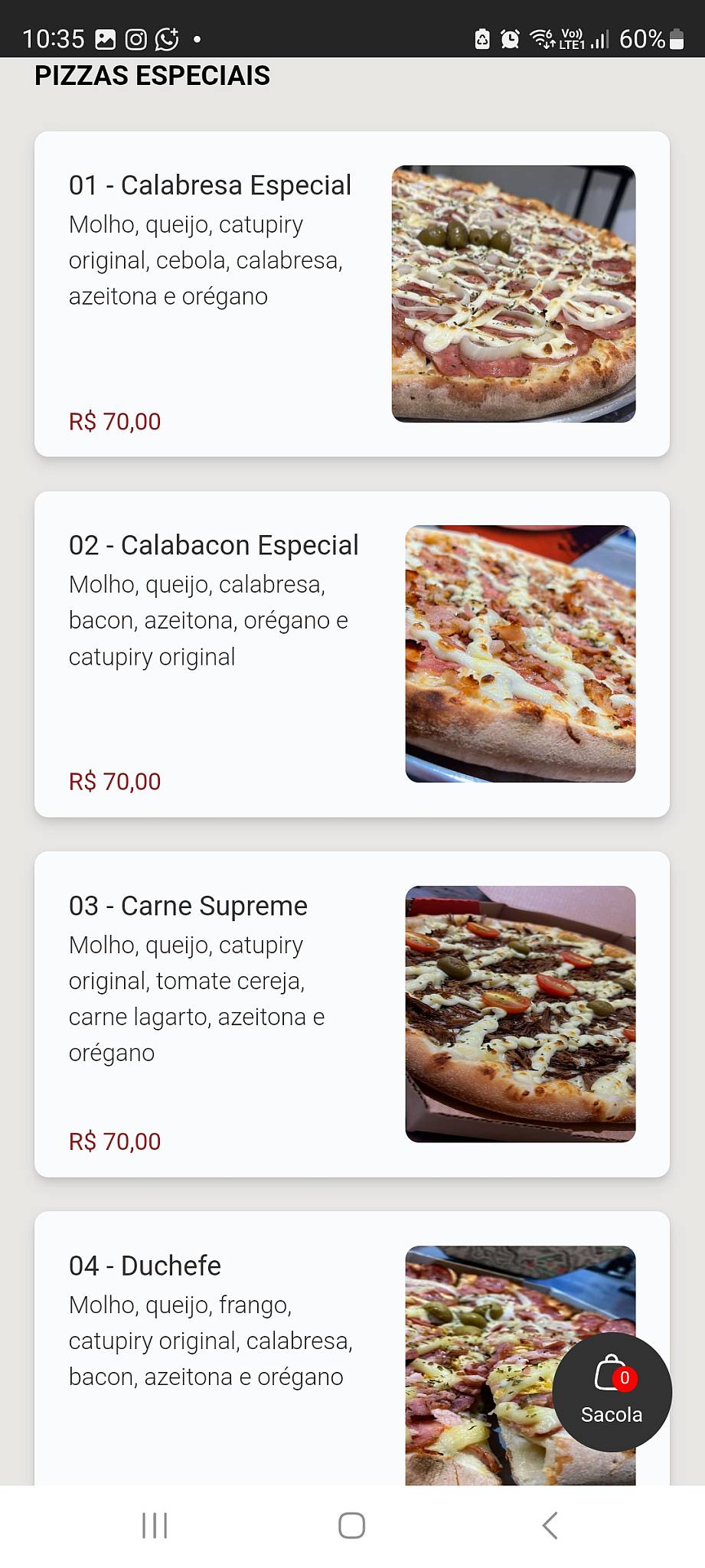 Rota pizzaria меню