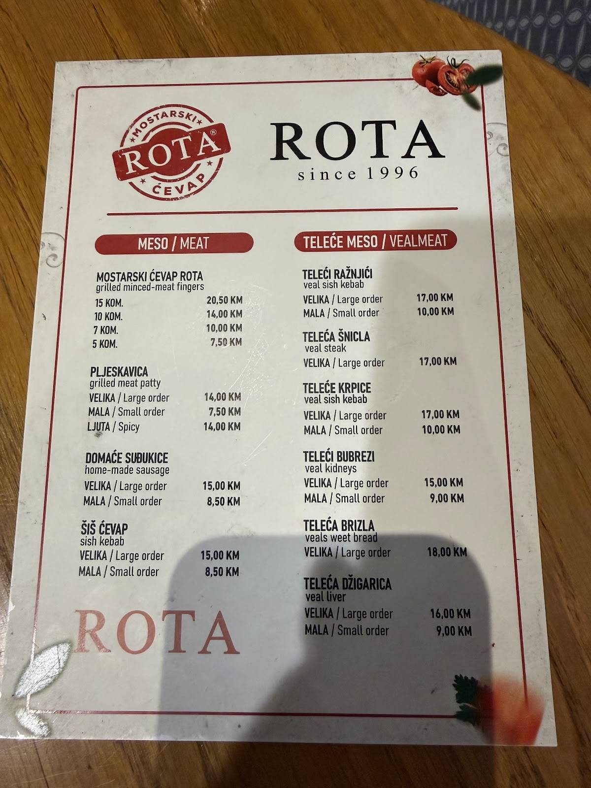 Rota меню