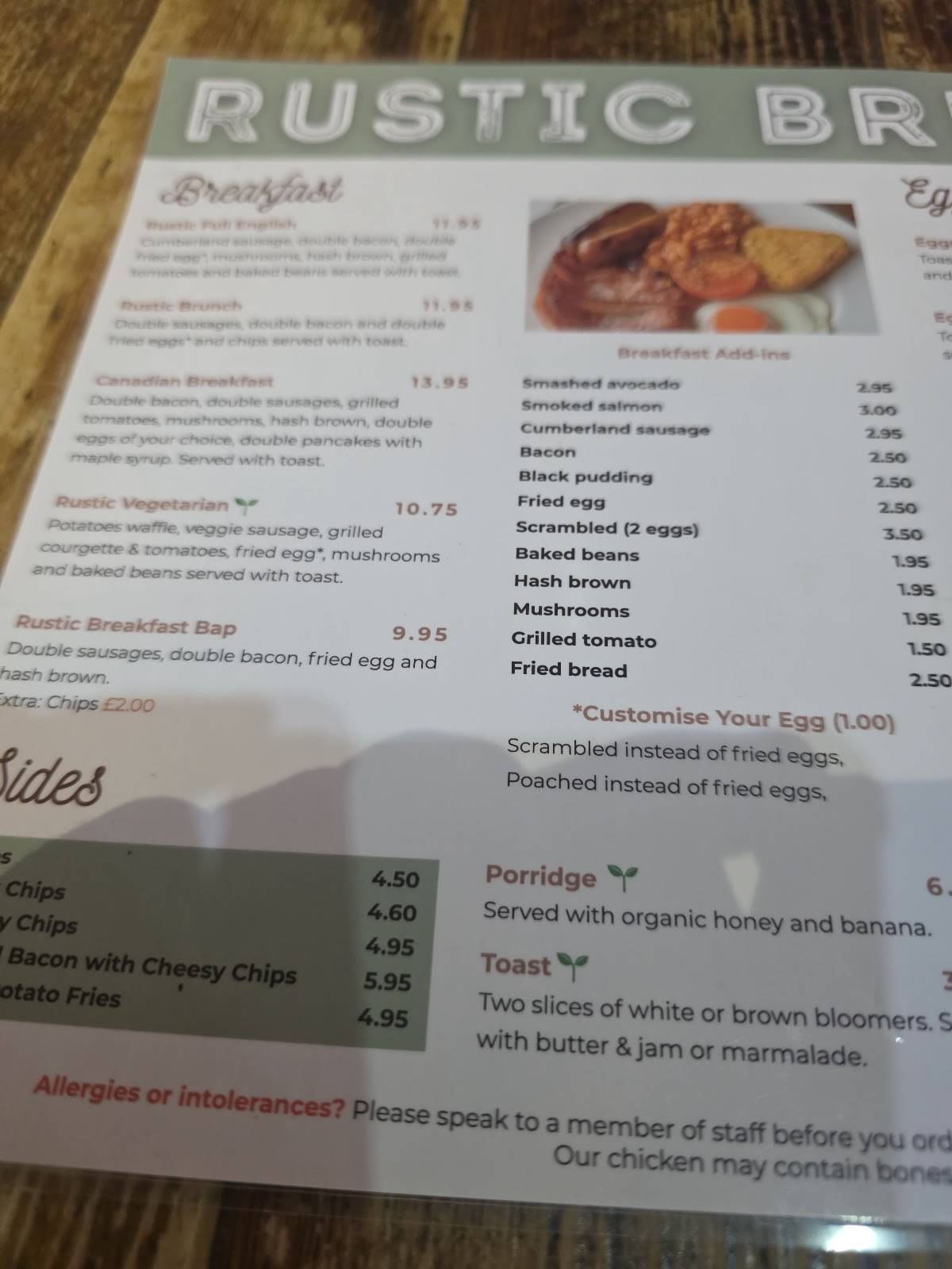 Rustic Cafe меню