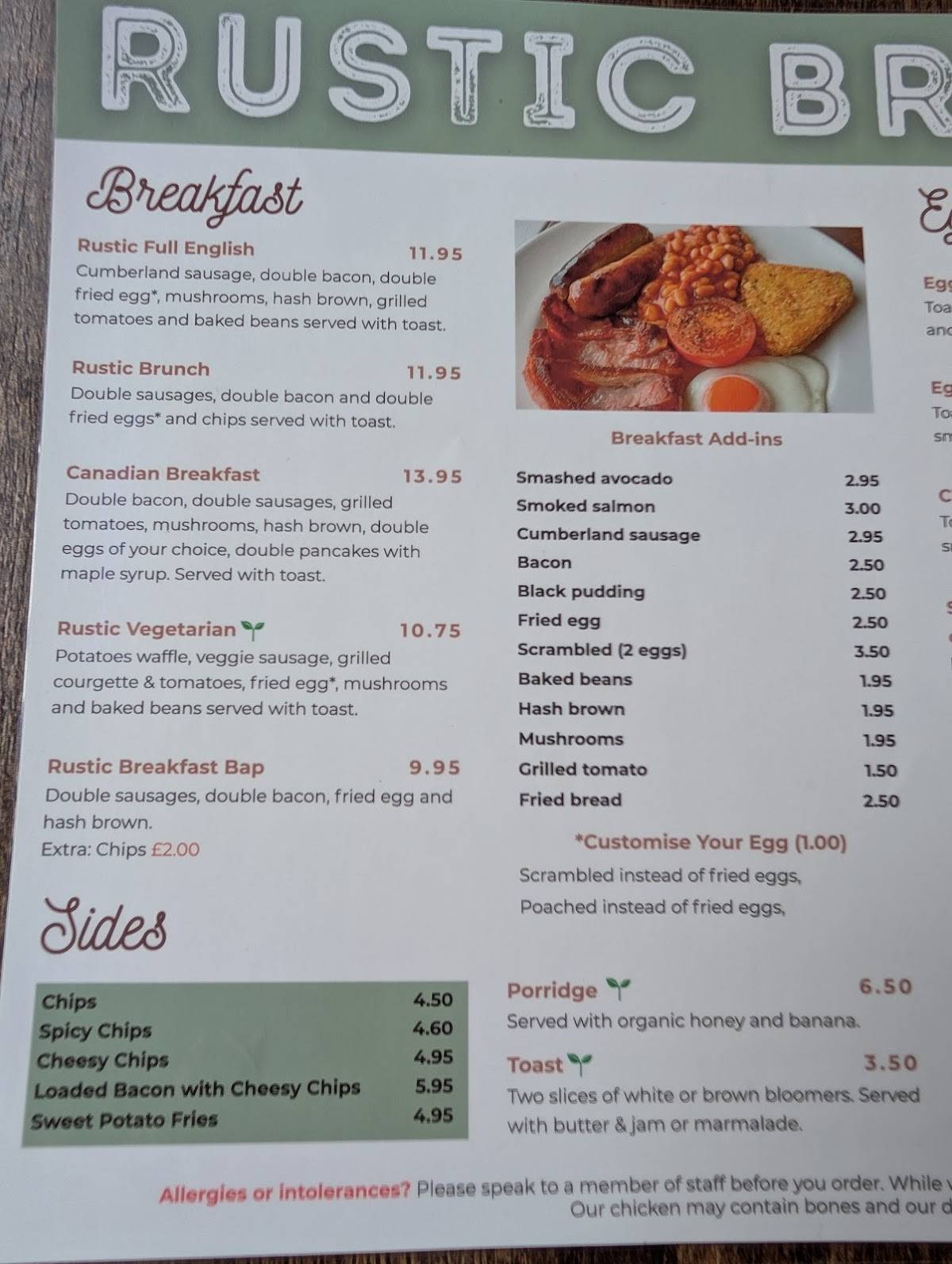 Rustic Cafe меню