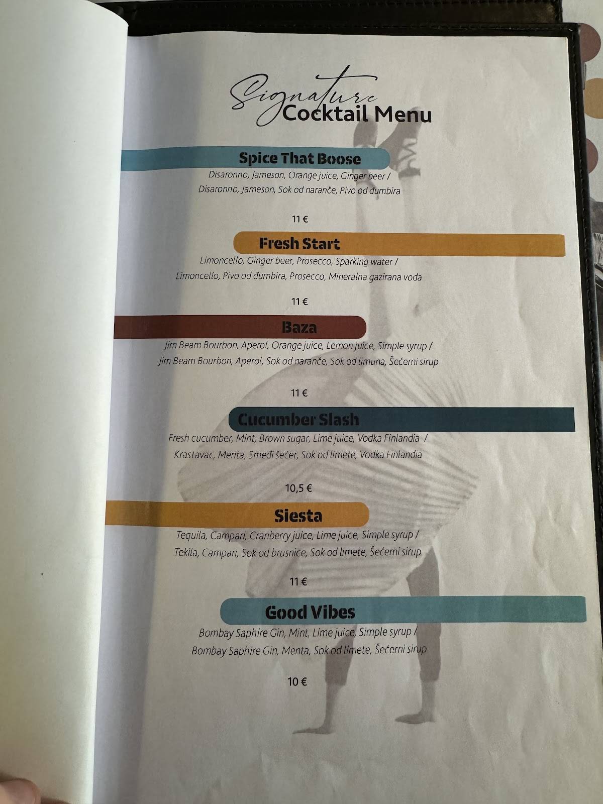 ŠETAČ BAR меню