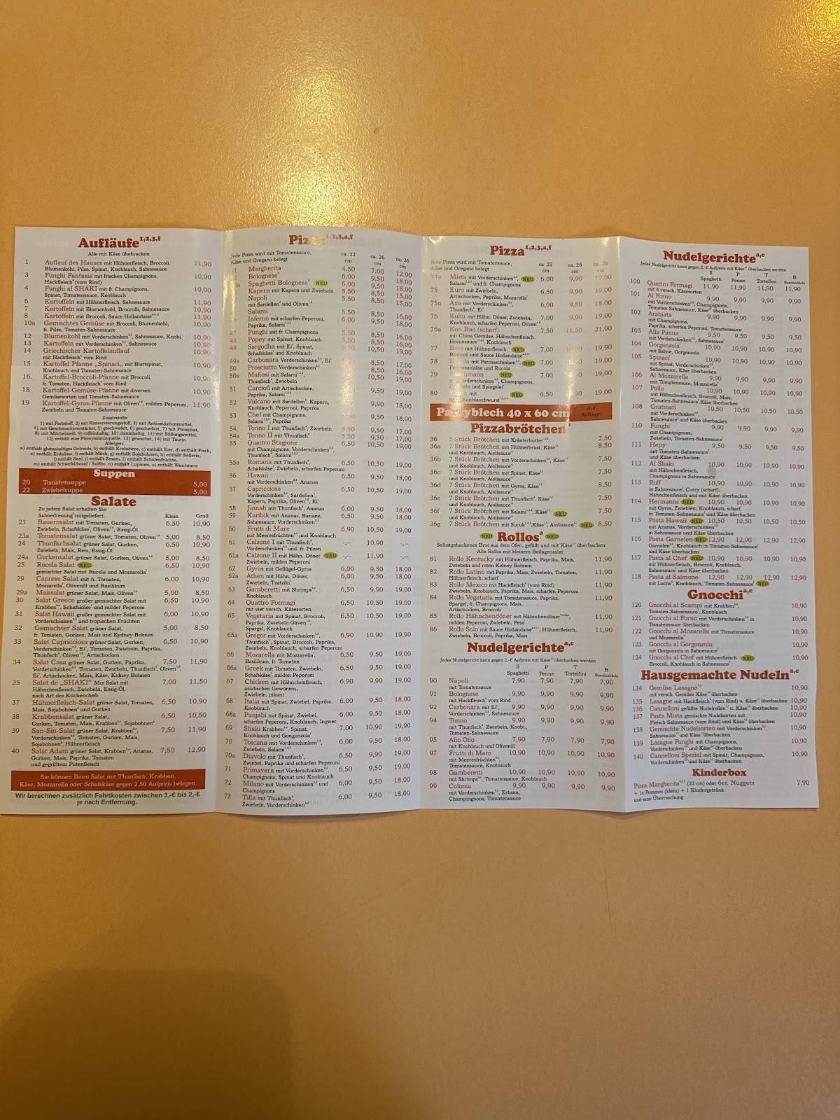 Shaki Pizzeria меню