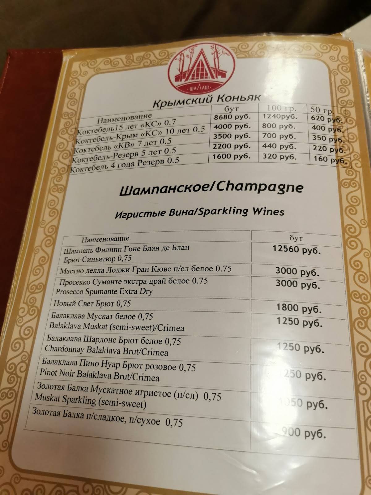 Шалаш меню