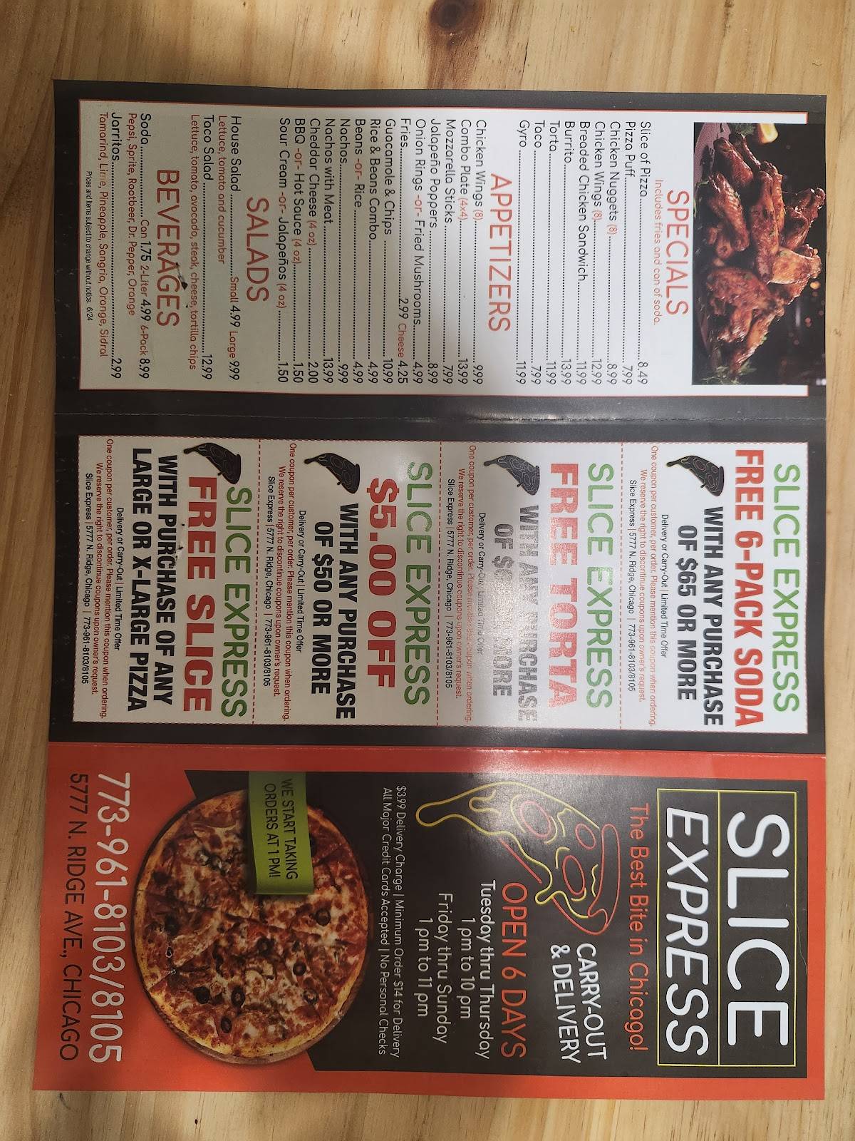 Slice Express меню