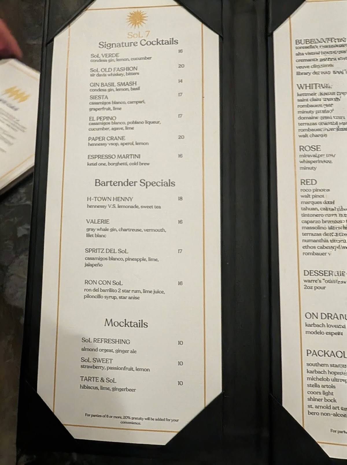 Sol7 Restaurant & Bar меню