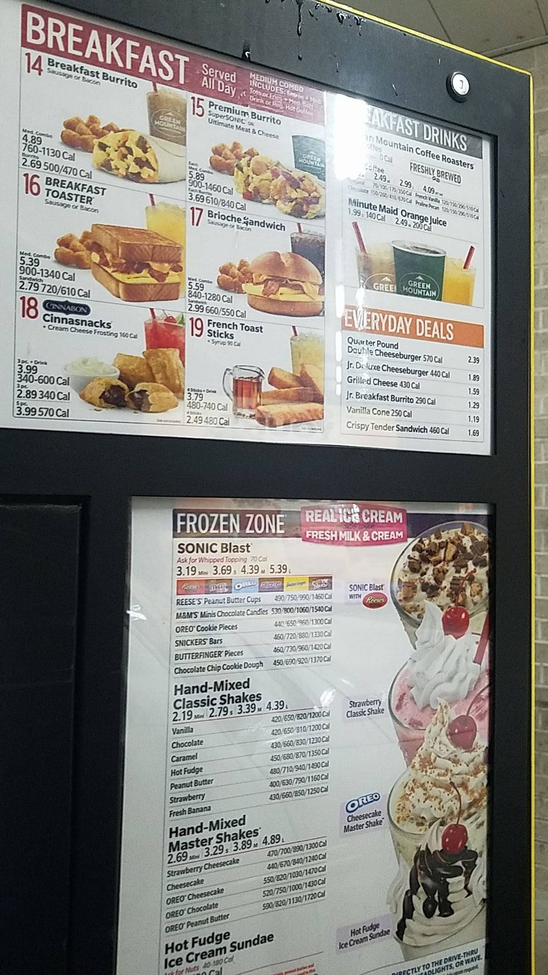 Sonic Drive-In меню