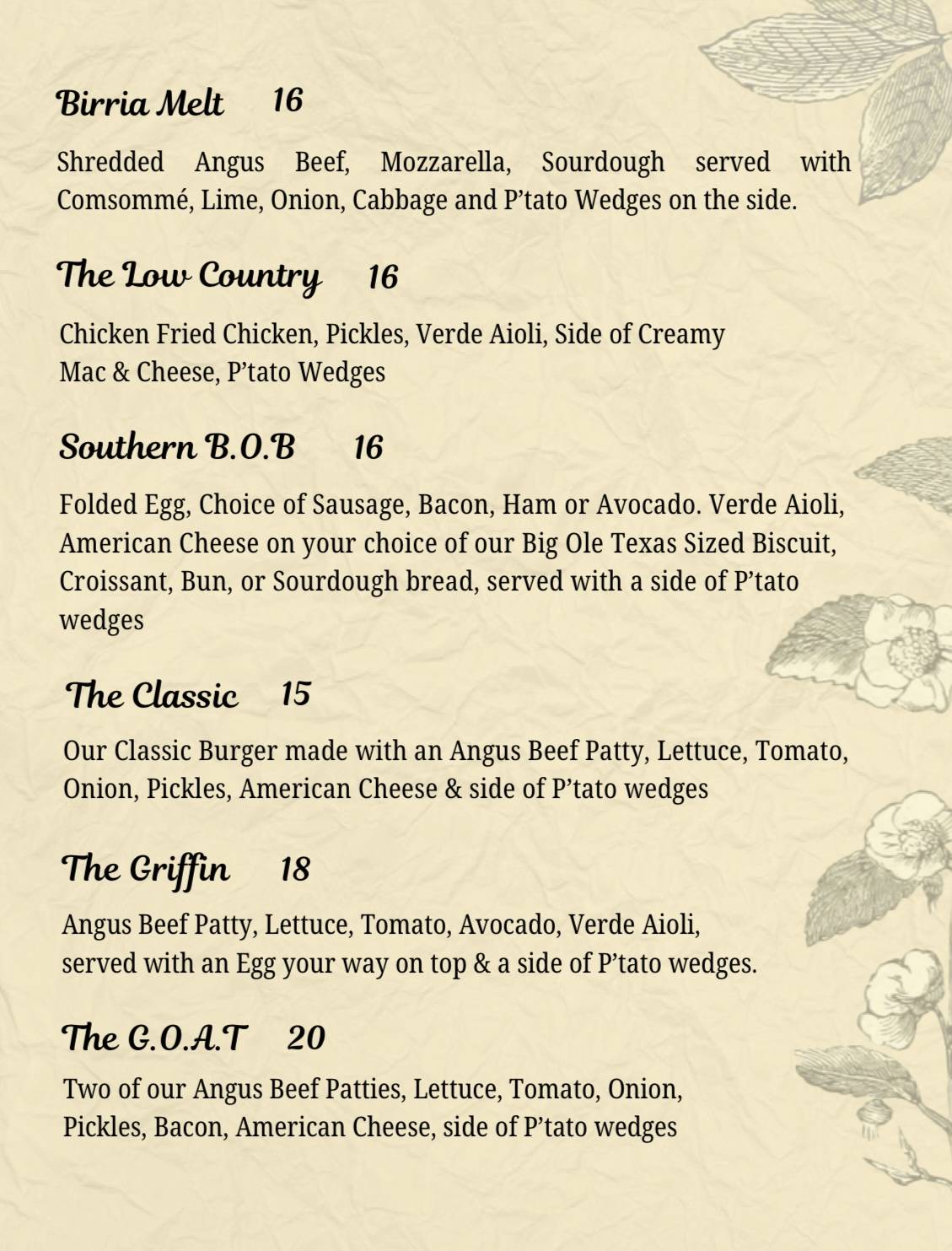 Southern Roots Market меню
