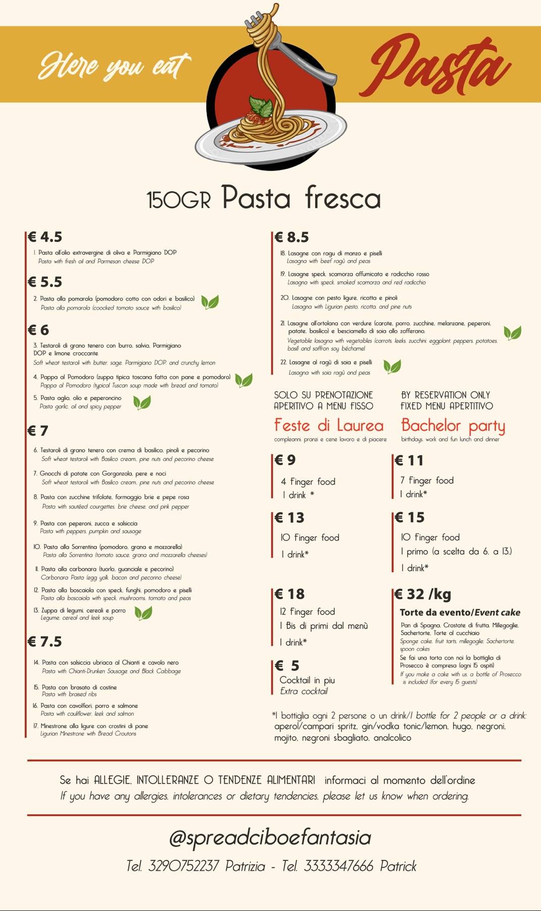 Spread cibo e fantasia меню