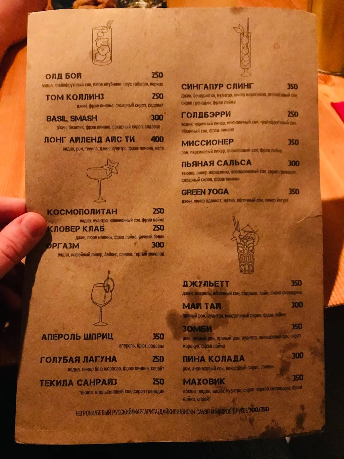 Staff Bar меню
