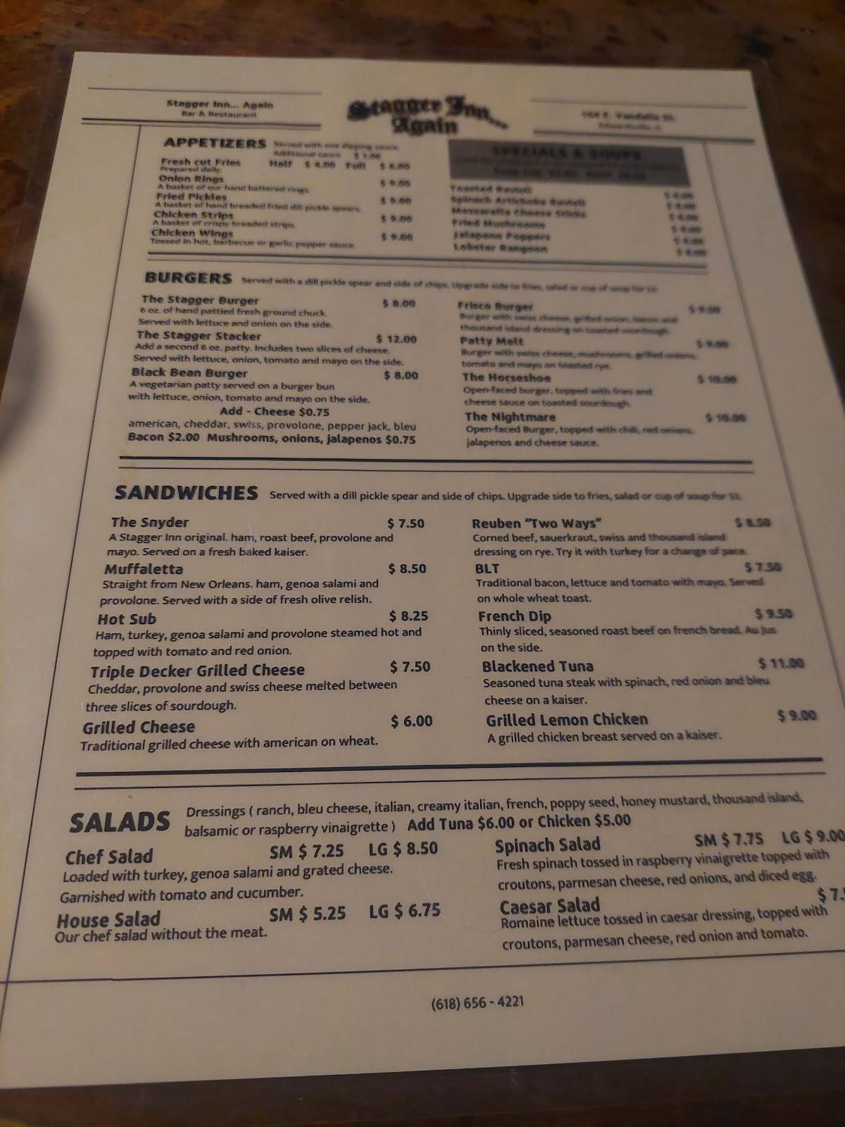 Stagger Inn меню