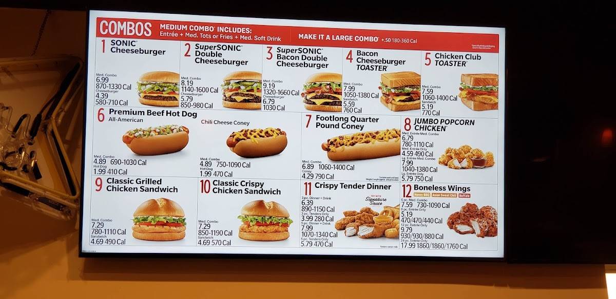 Sonic Drive-In меню