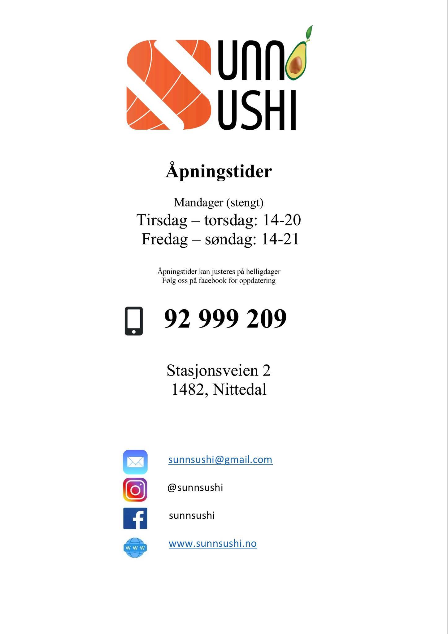 Sunn Sushi меню