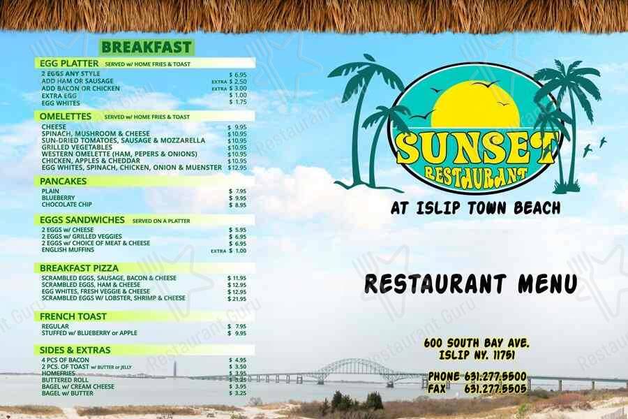 Sunset Restaurant меню