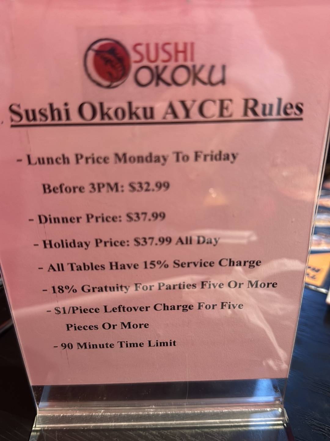 Sushi Okoku меню