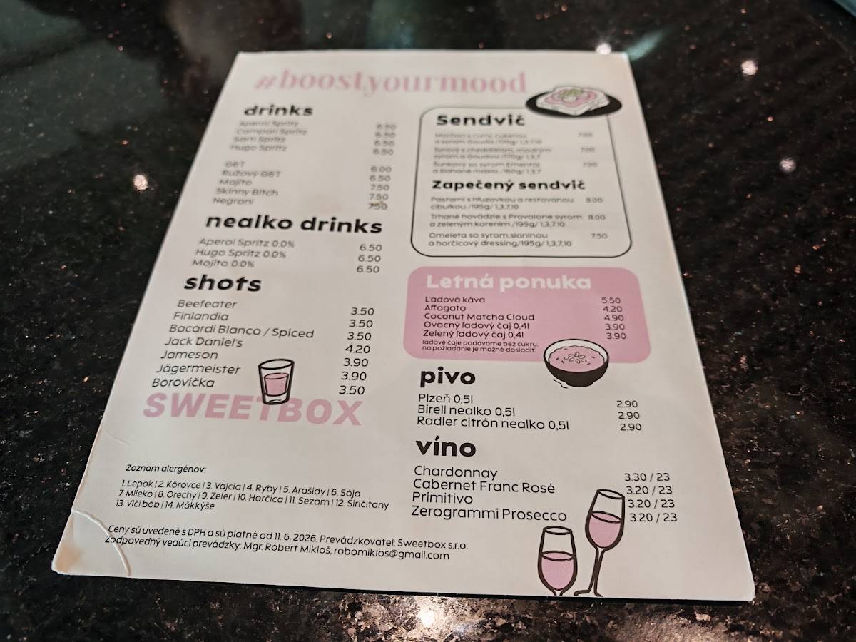Sweetbox Caffé меню