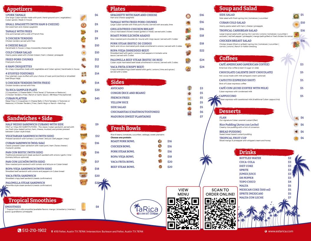 TA RICA CUBAN FOOD меню