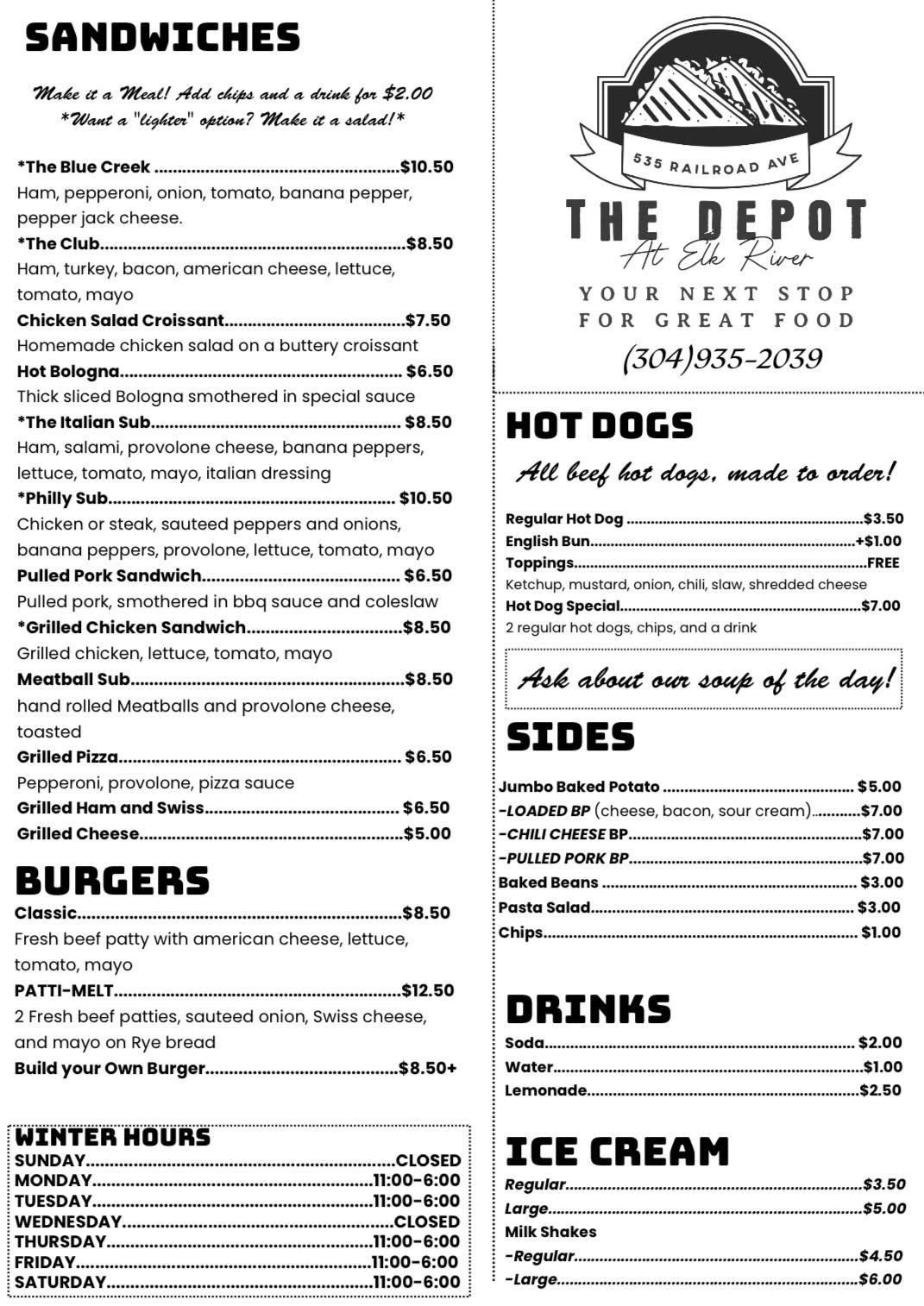 THE DEPOT AT ELK RIVER меню