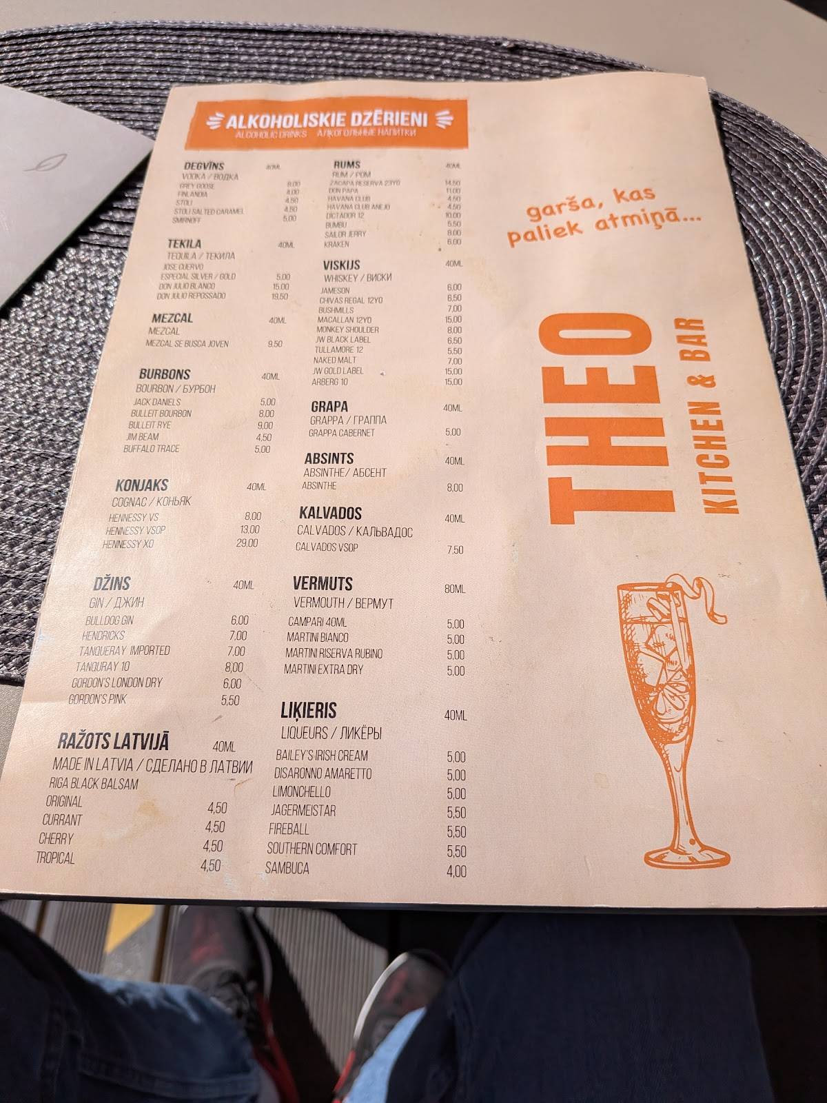 THEO Bar & Kitchen меню