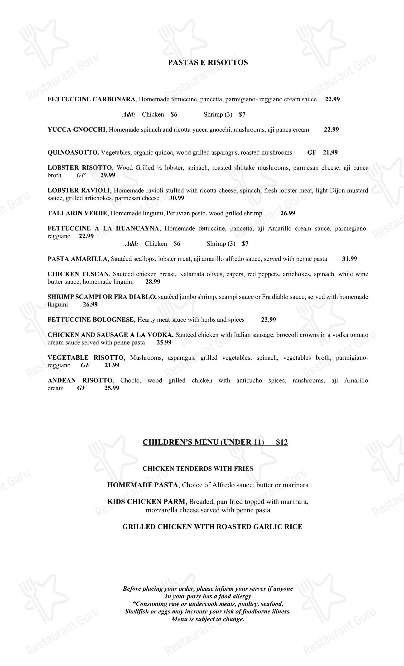 TUMI CEVICHE BAR & RISTORANTE в Барнстейбле - Меню напитков