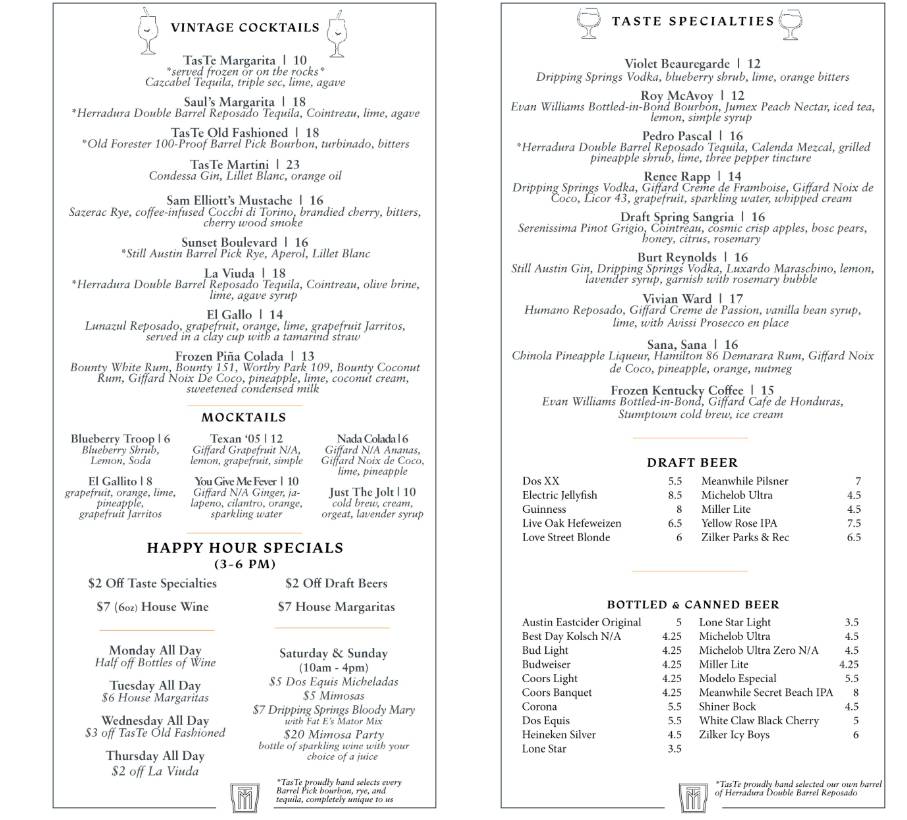 Taste on Main меню