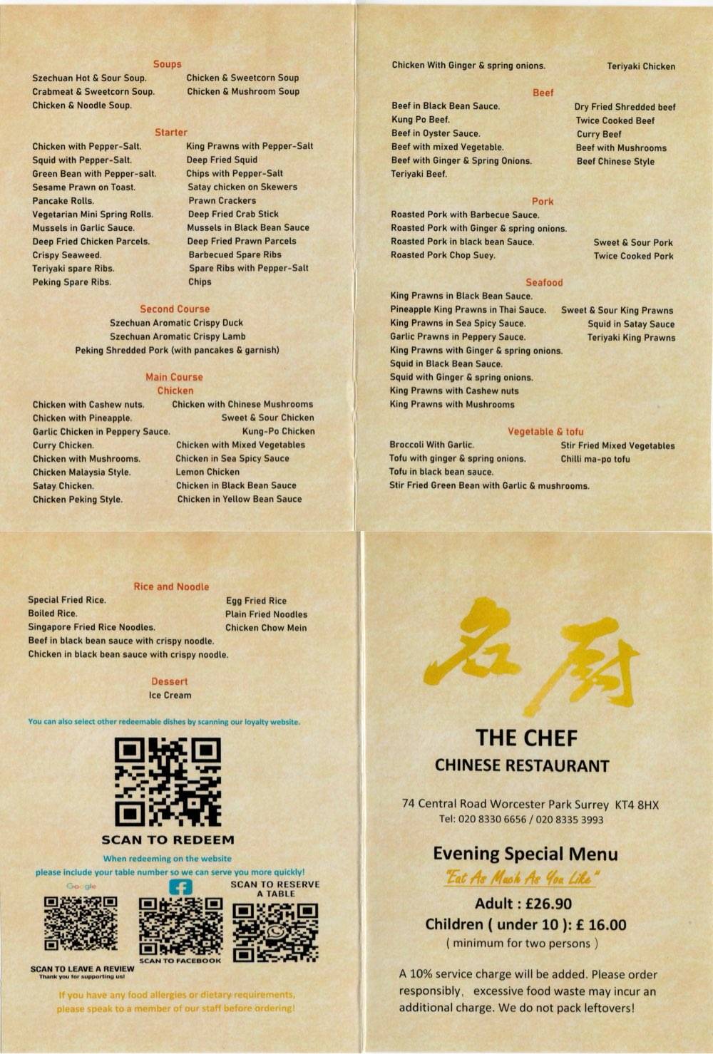 The Chef Restaurant меню