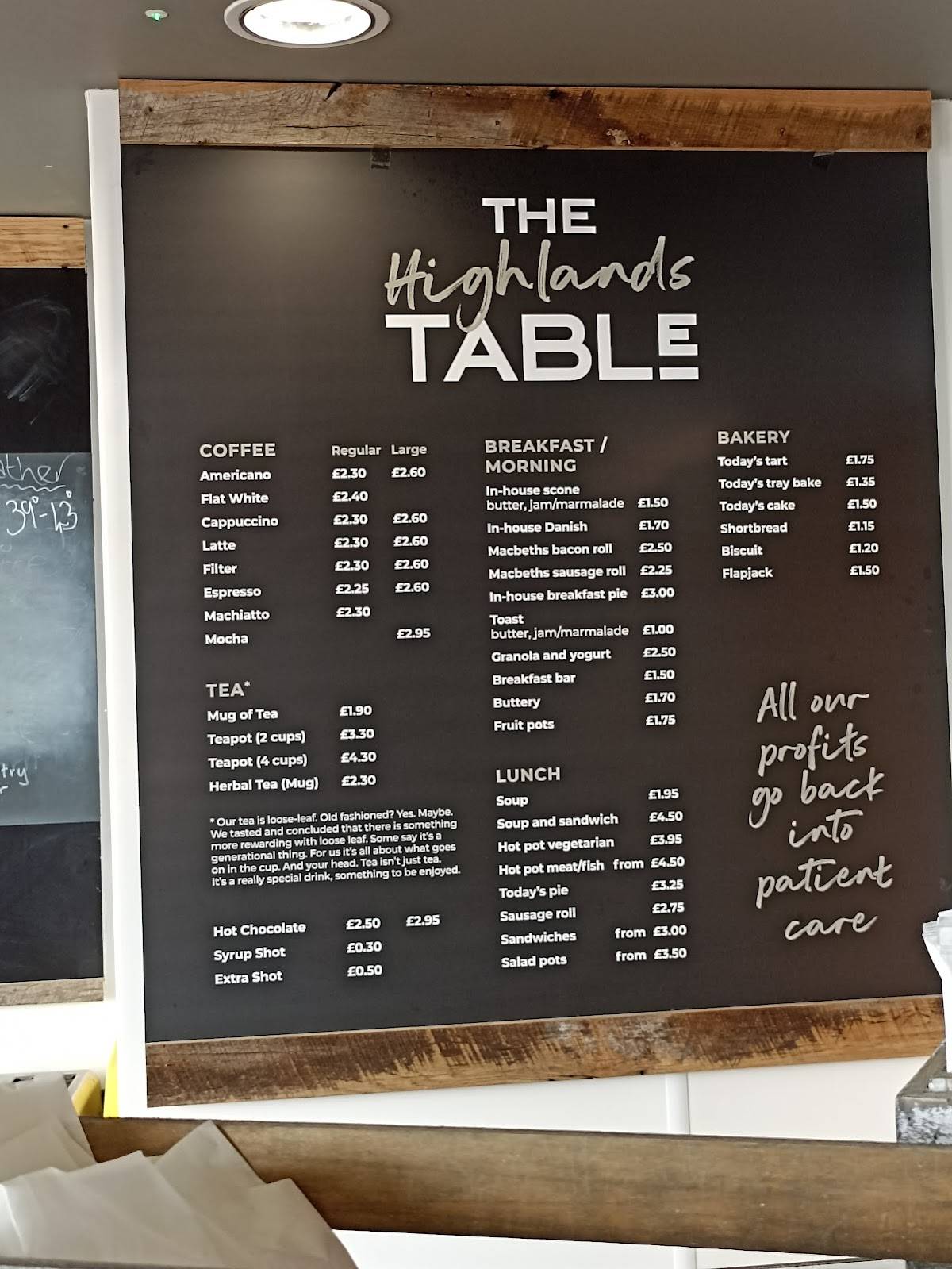 The Highlands Table меню