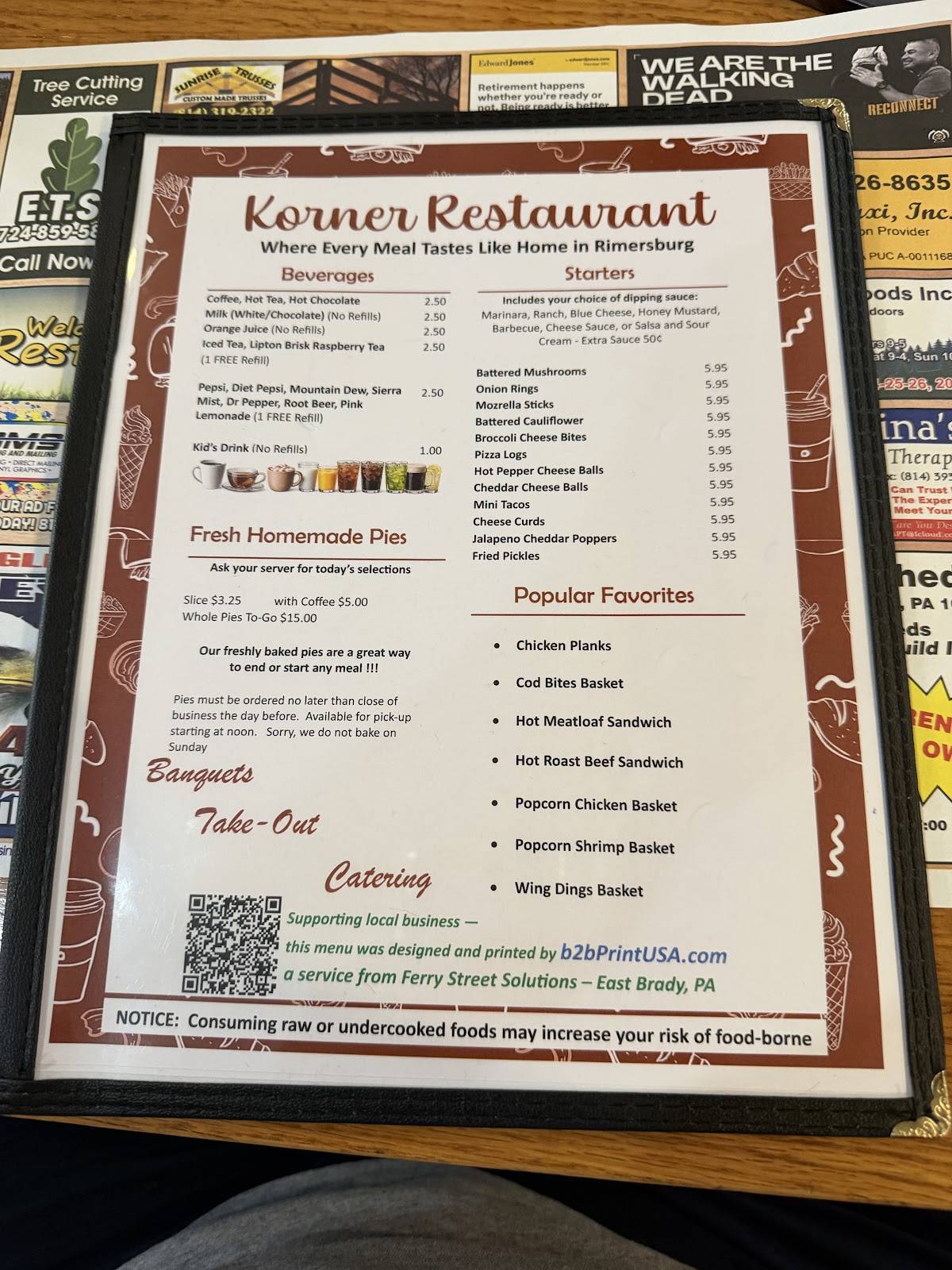The Korner Restaurant меню
