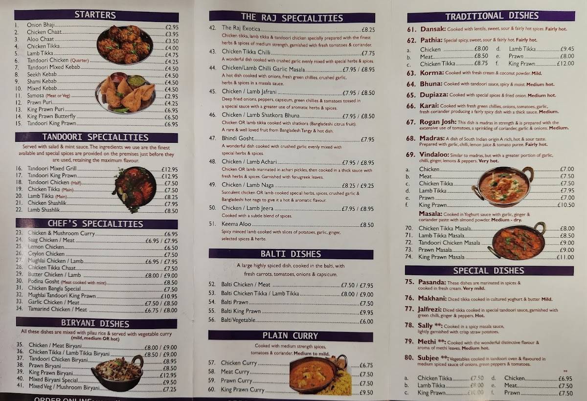 The Raj Indian Takeaway меню