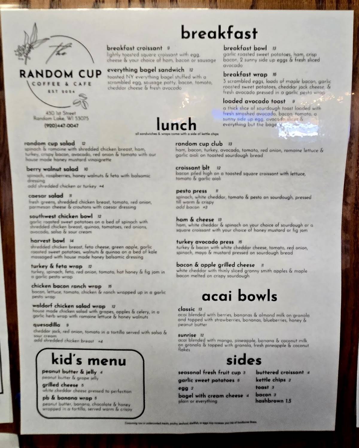 The Random Cup меню