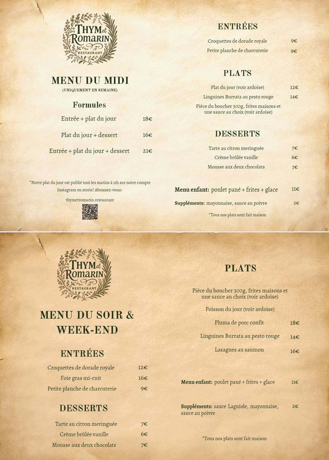 Thym et Romarin меню