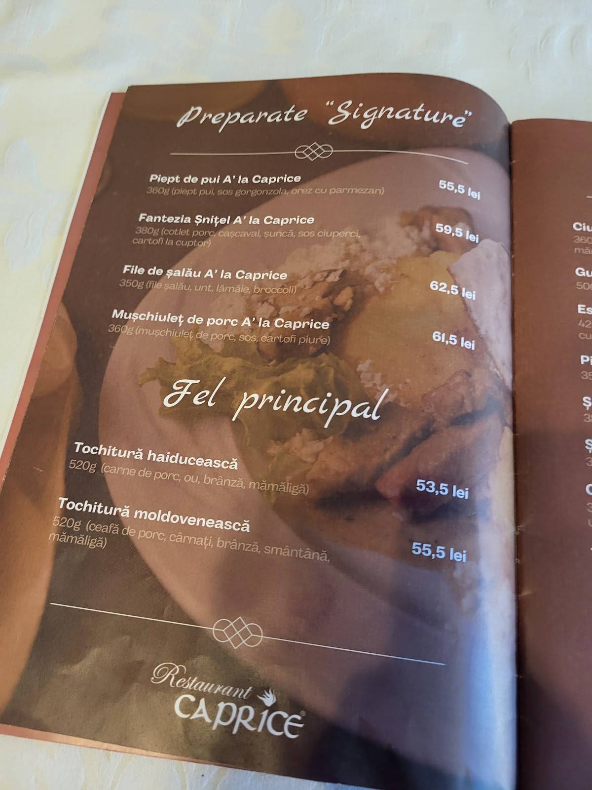 Restaurant Caprice меню