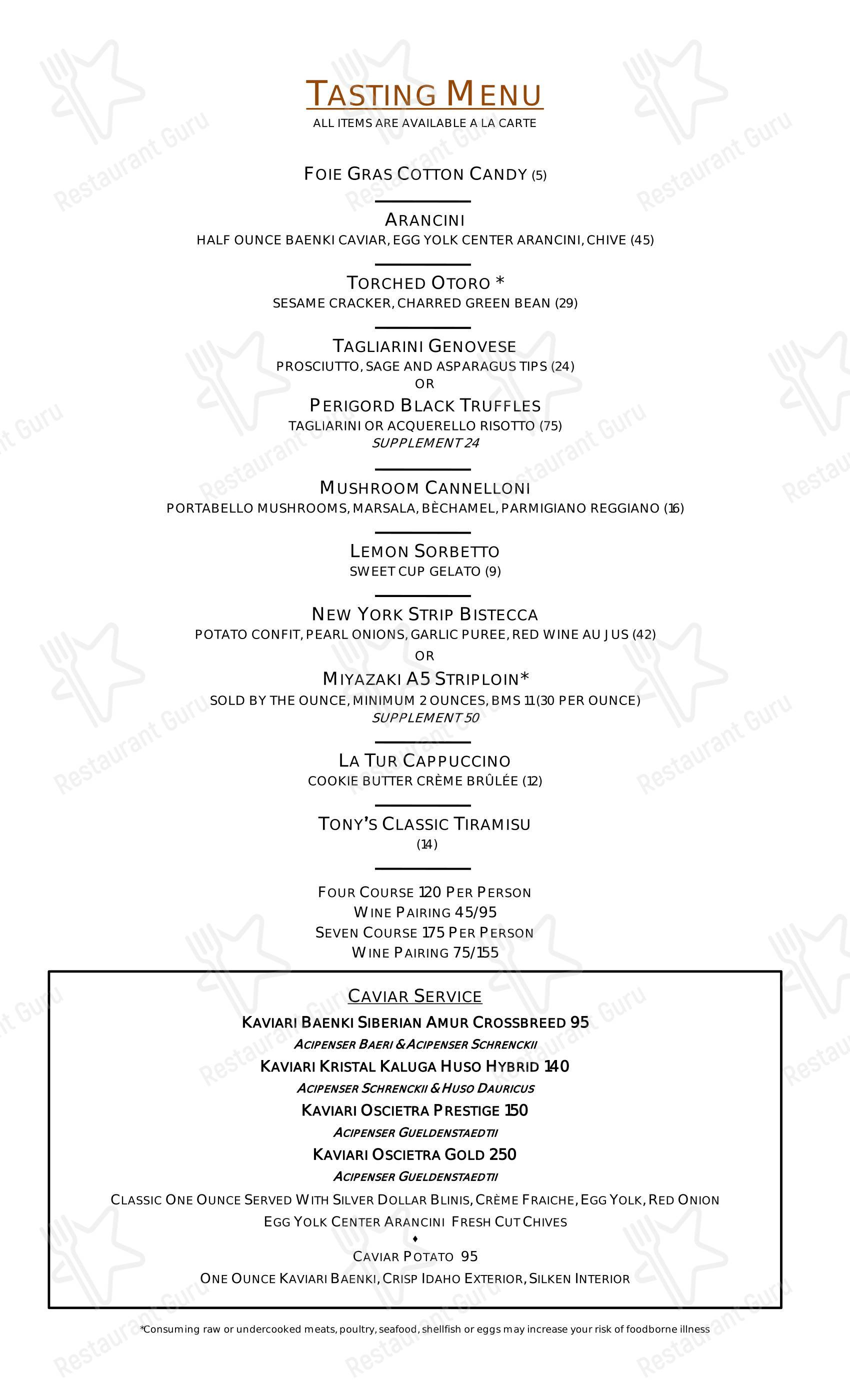 OUR MENU ресторана Tony's