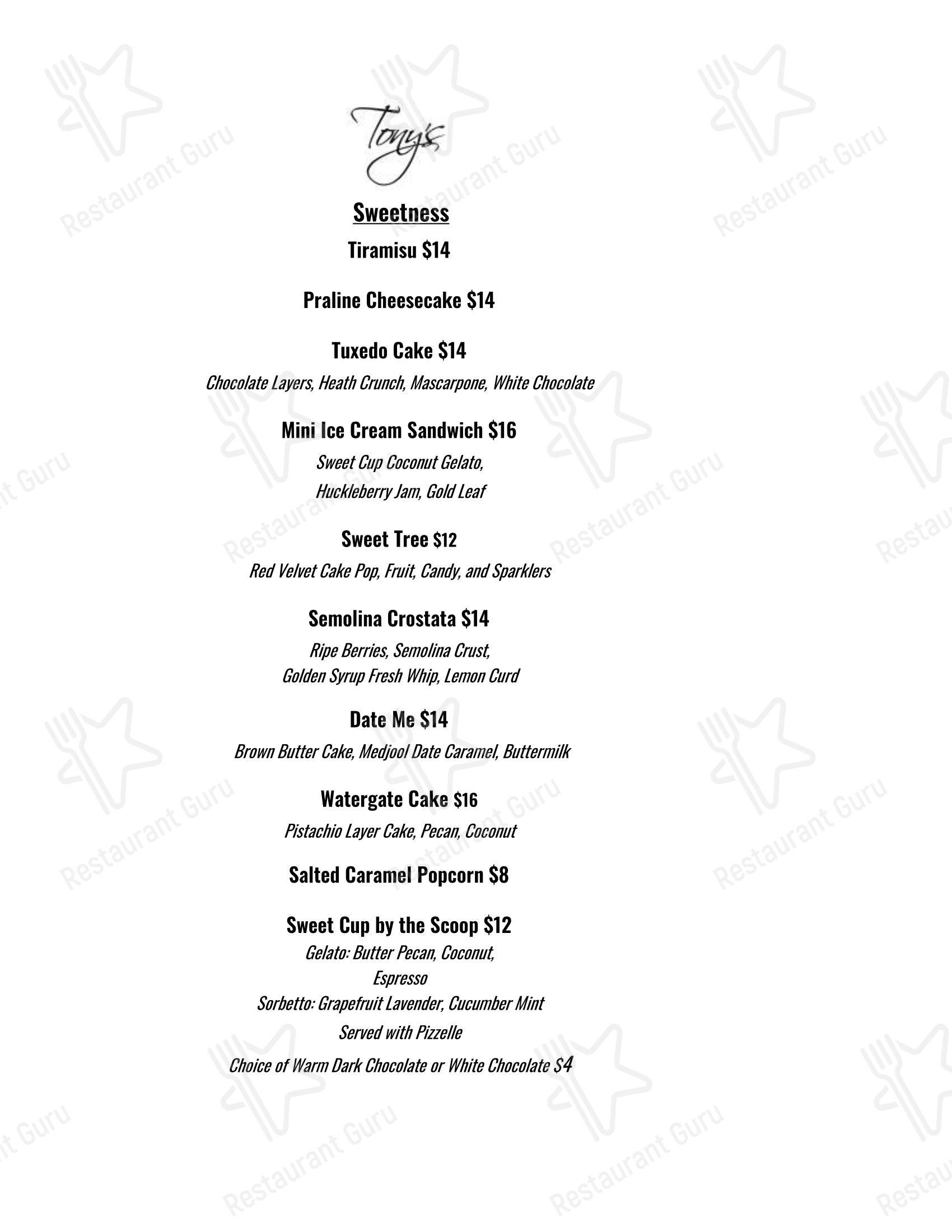 Wine Menu ресторана Tony's