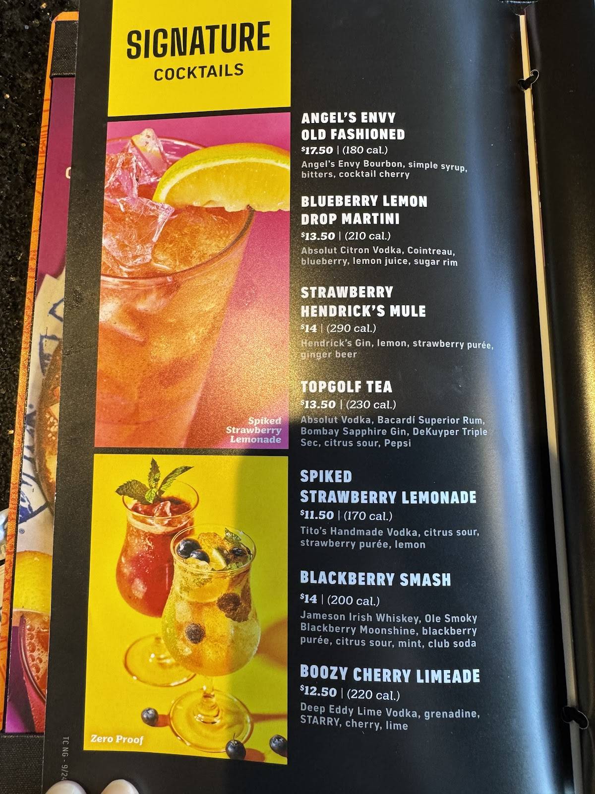 Topgolf Renton меню