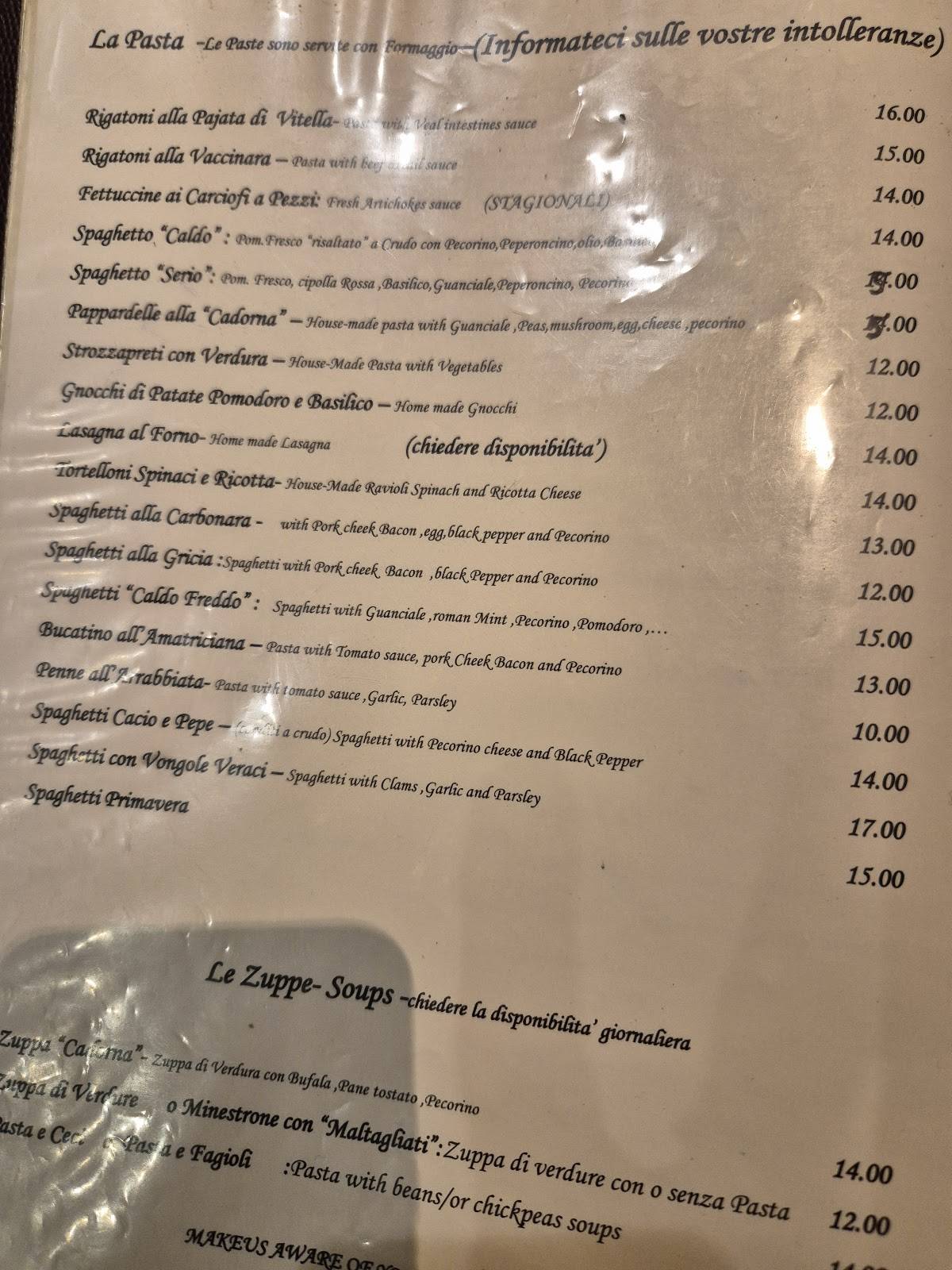 Trattoria Cadorna меню