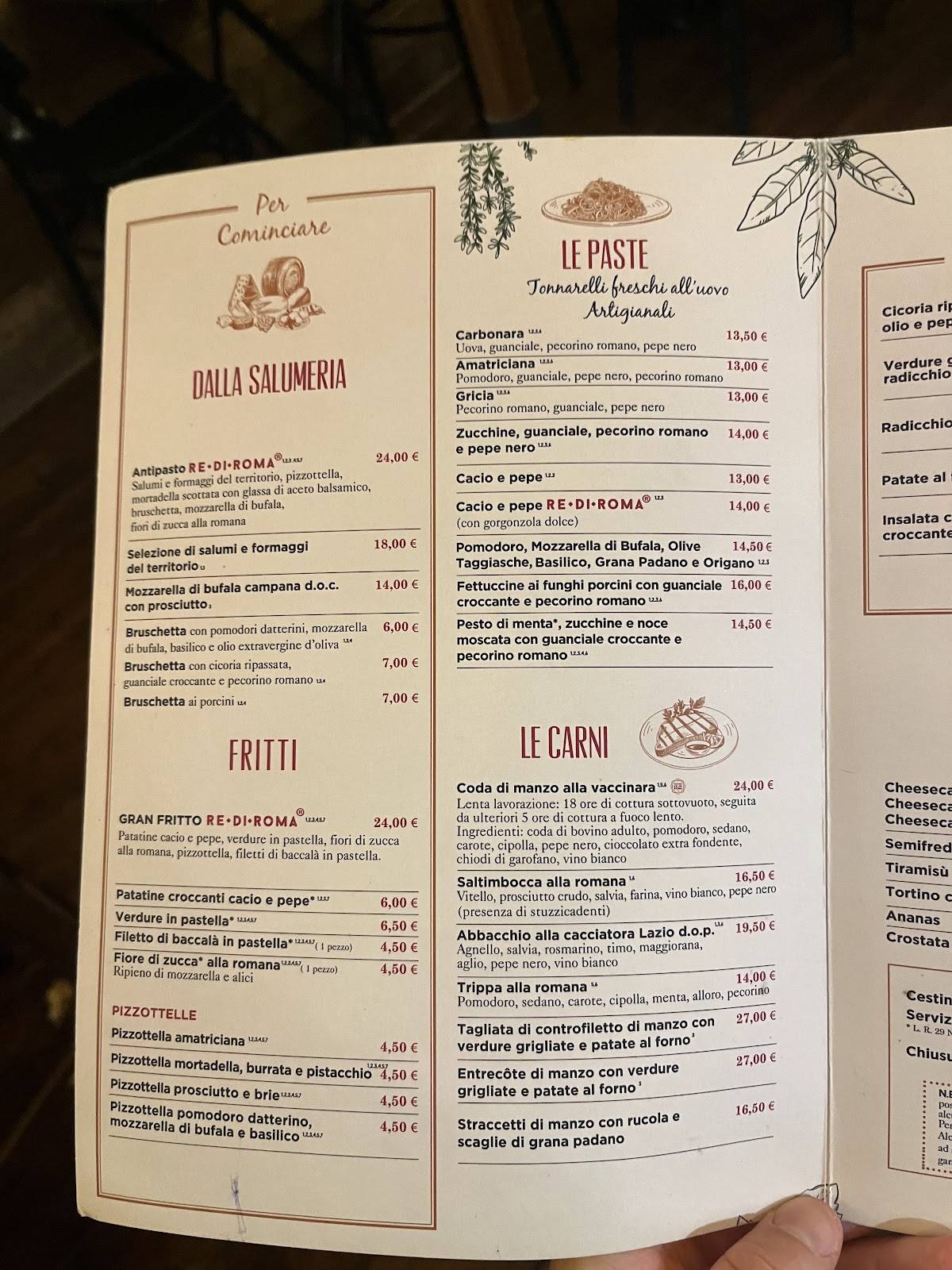 Trattoria Re di Roma меню