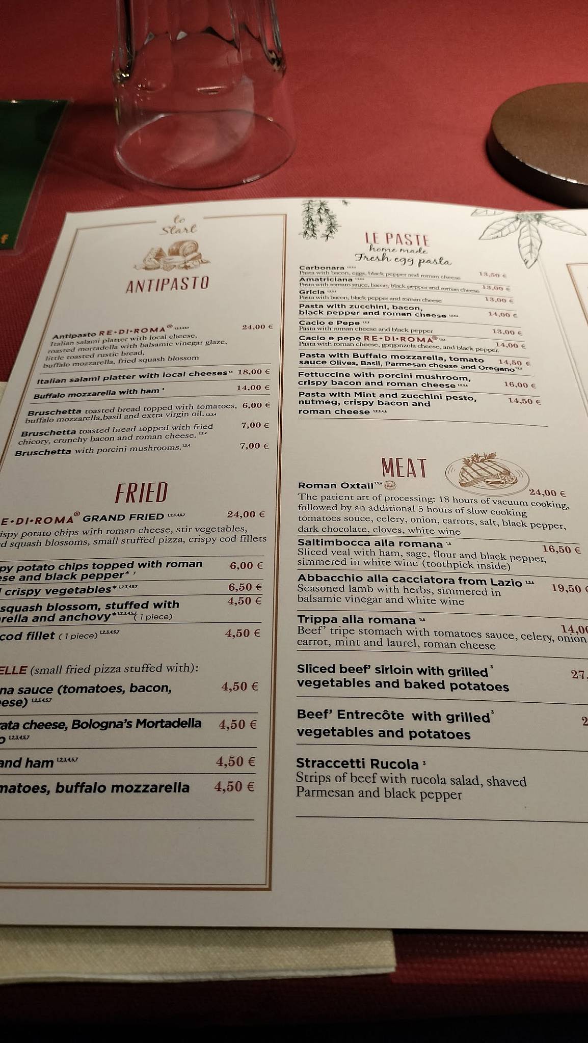 Trattoria Re di Roma меню