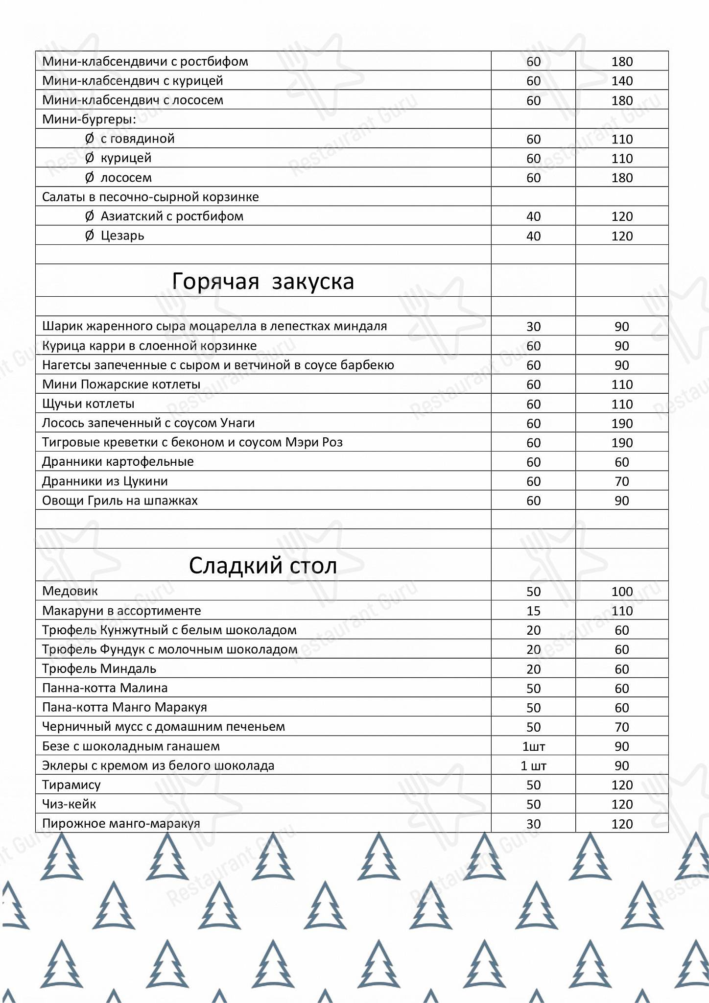 菜单 ресторана Веранда
