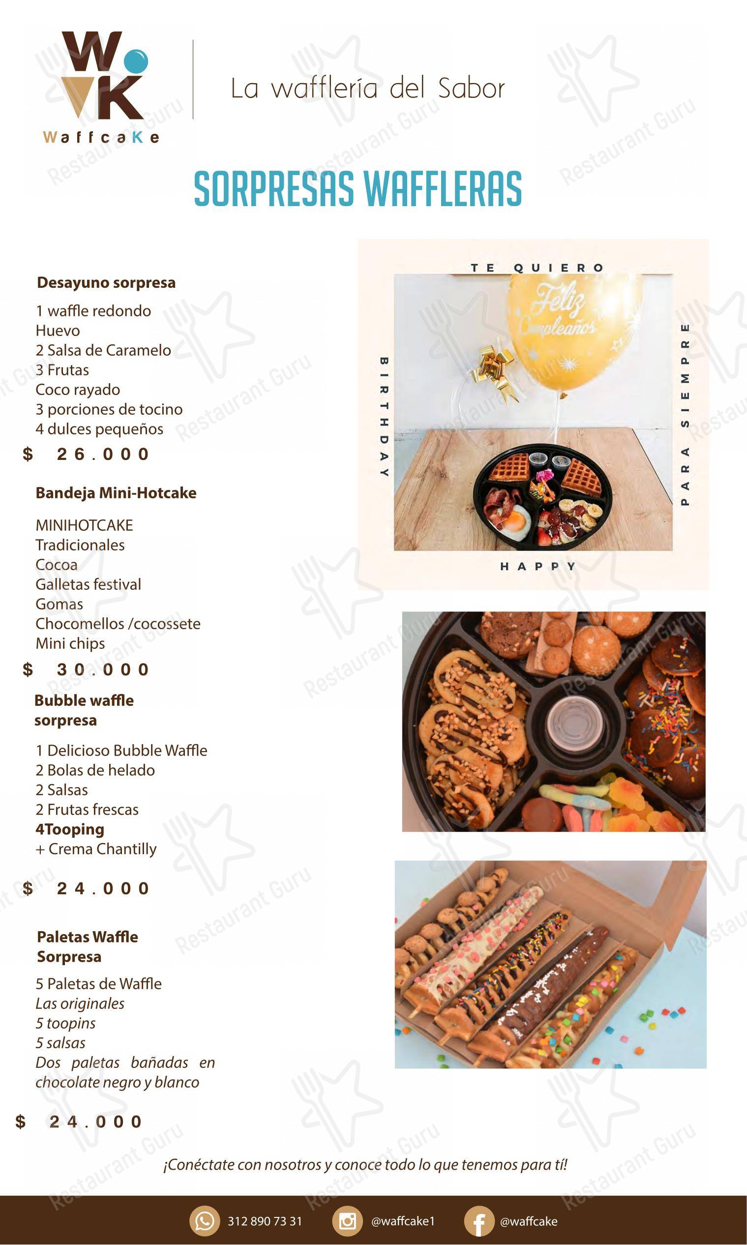 Меню ресторана WaffCake- La waflería del Sabor в Попаяне