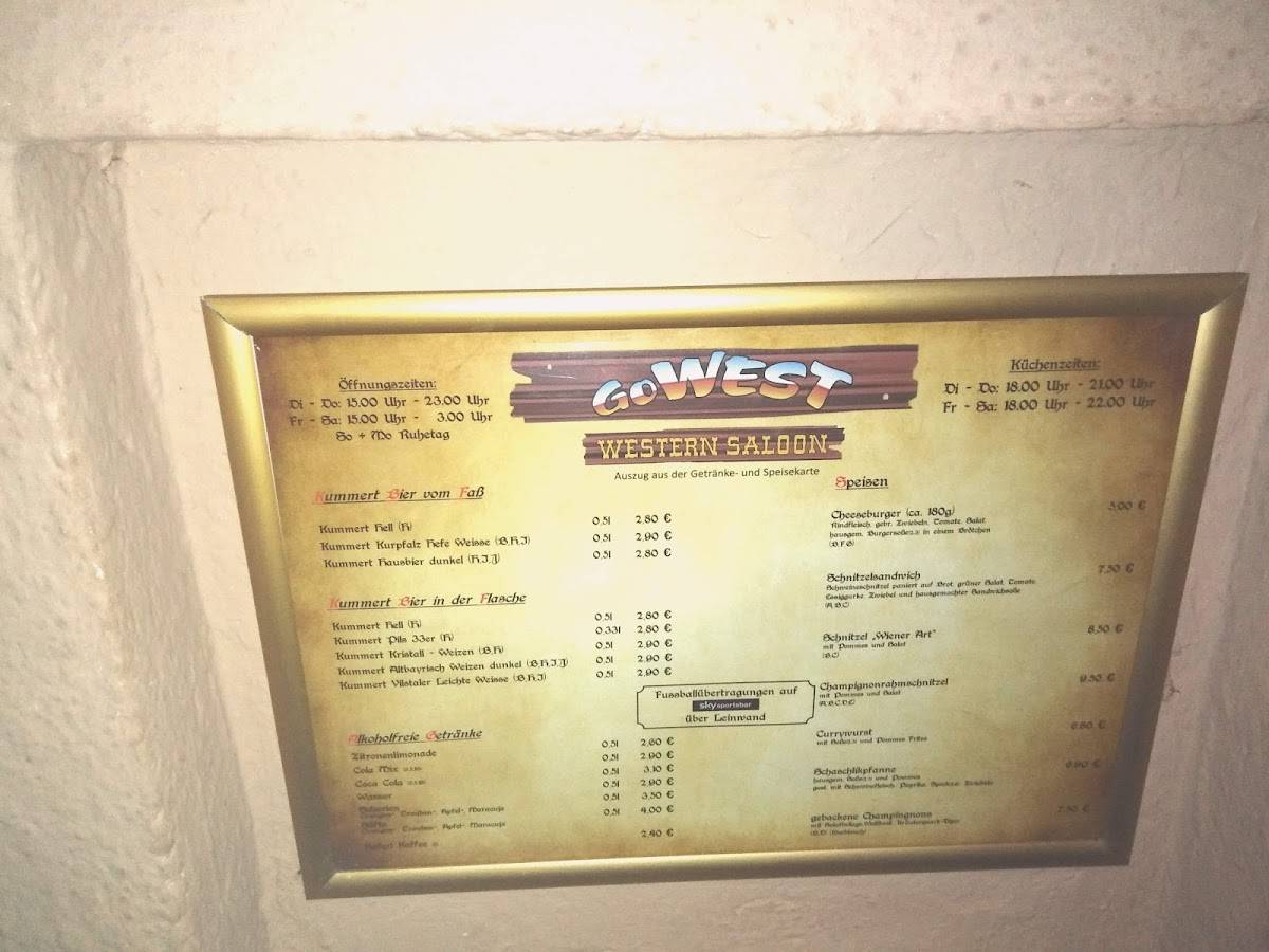Western Saloon Go-West меню