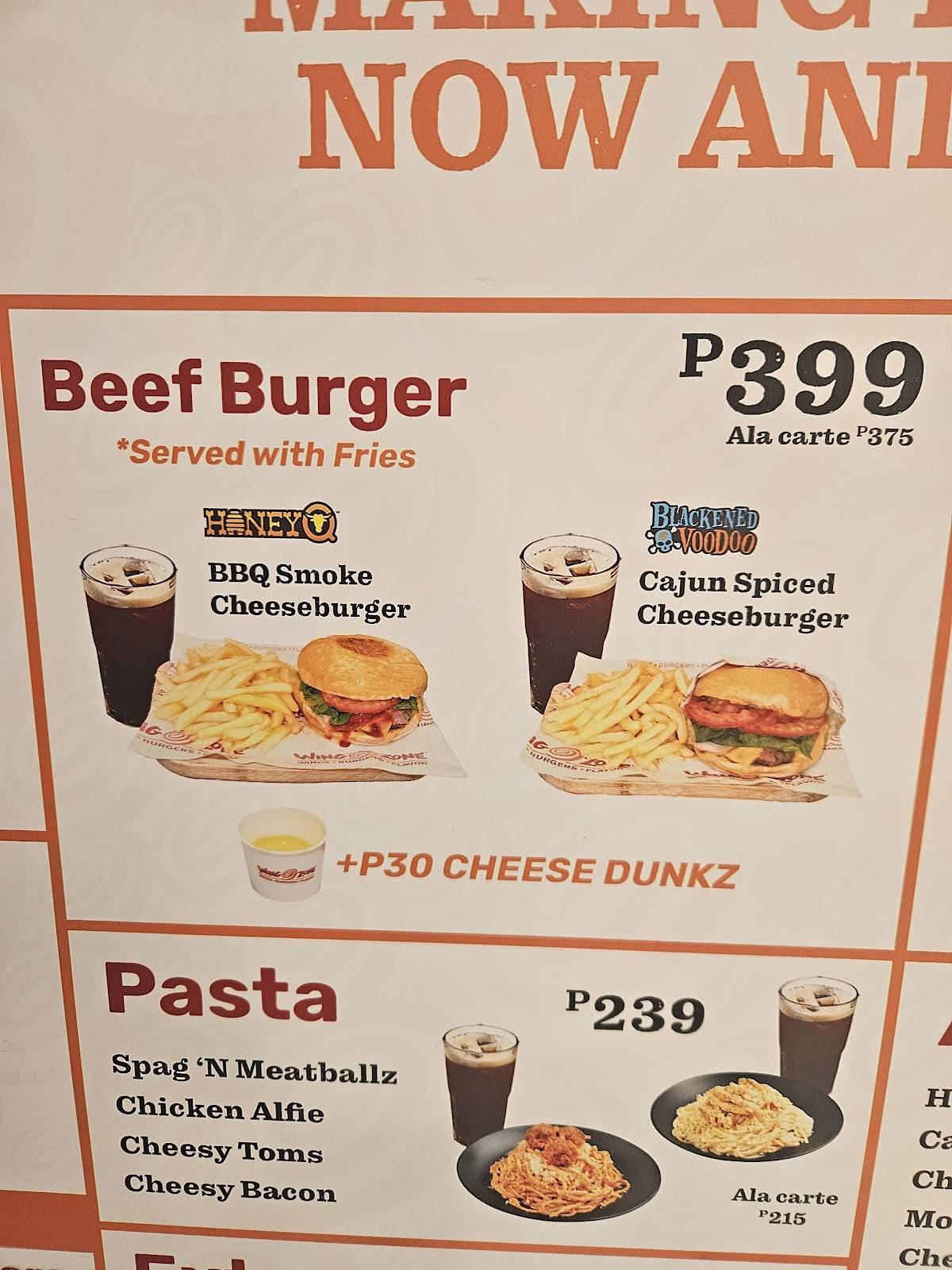 Wing Zone SM City Lipa меню