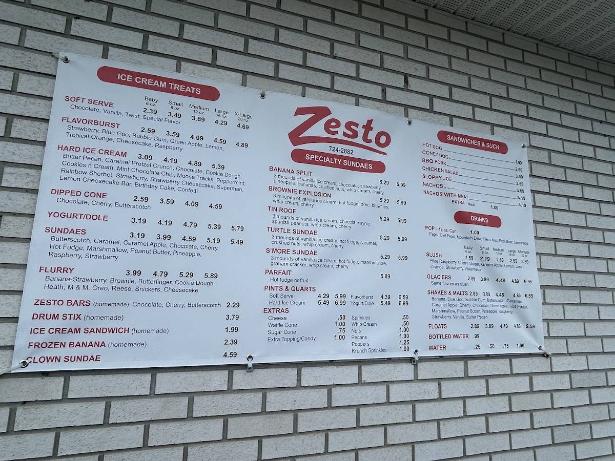 Zesto Ice Cream меню